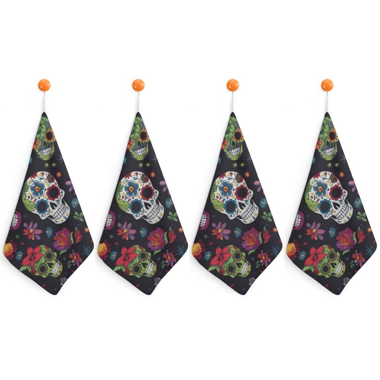 VstaDank Flower Cactus Sugar Skull Washcloth with Hanging Loop Quick Dry Microfiber Hand Towel Highly Absorbent Wash Cloth Reusable Makeup Remover Cloth Soft Feel Fingertip Towel for Bathroom