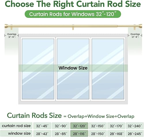 Miniatura 96 de Barras de cortina para ventanas de 28 a 48 pulgadas, barra de cortina ajustable de 1 pulgada, barra de cortina larga resistente para ventana, barras