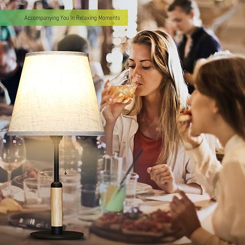 Miniatura 7 de PSDSSHIIS Night Table Lamp Bedside Lamps for Nightstand Lamp for Bedroom Living Room End Tables 3-Color Temperatures Pull Chain Switch Wood Fabric