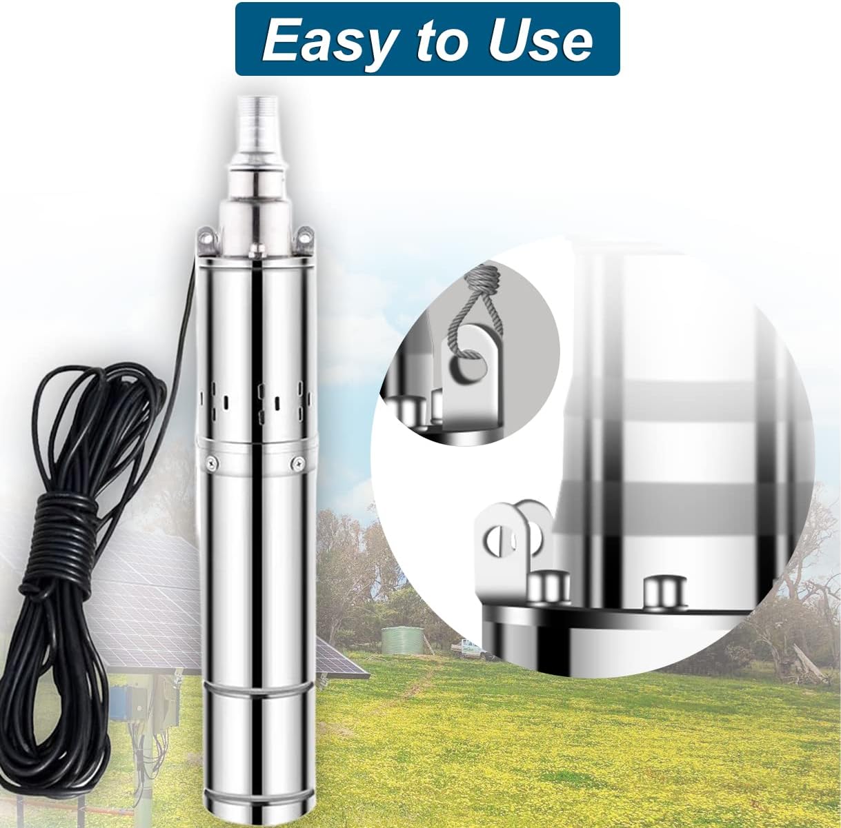 Solar Water Pump, DC Submersible Deep Well Pump, 3 inch Stainless Steel Deep Well Pump with 50ft Power Cord for Industrial Irrigation Household Water Tank Water Supply (12V-250W Well Pump)