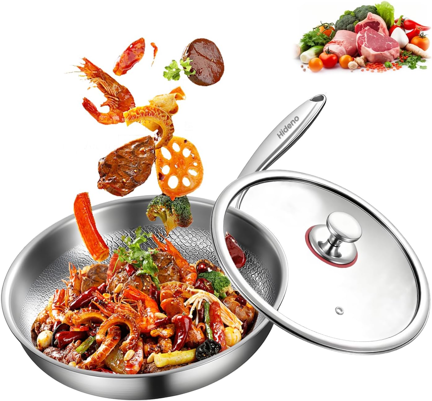 Titanium Pan Frying Pans for Cooking Non Stick with Lid 11.81in Upgraded Non-toxic Pro Cookware Grill Pot for Stove Tops Camping Skillet Extreme Heat-Resistant Lasts (Without lid, 11.03in)