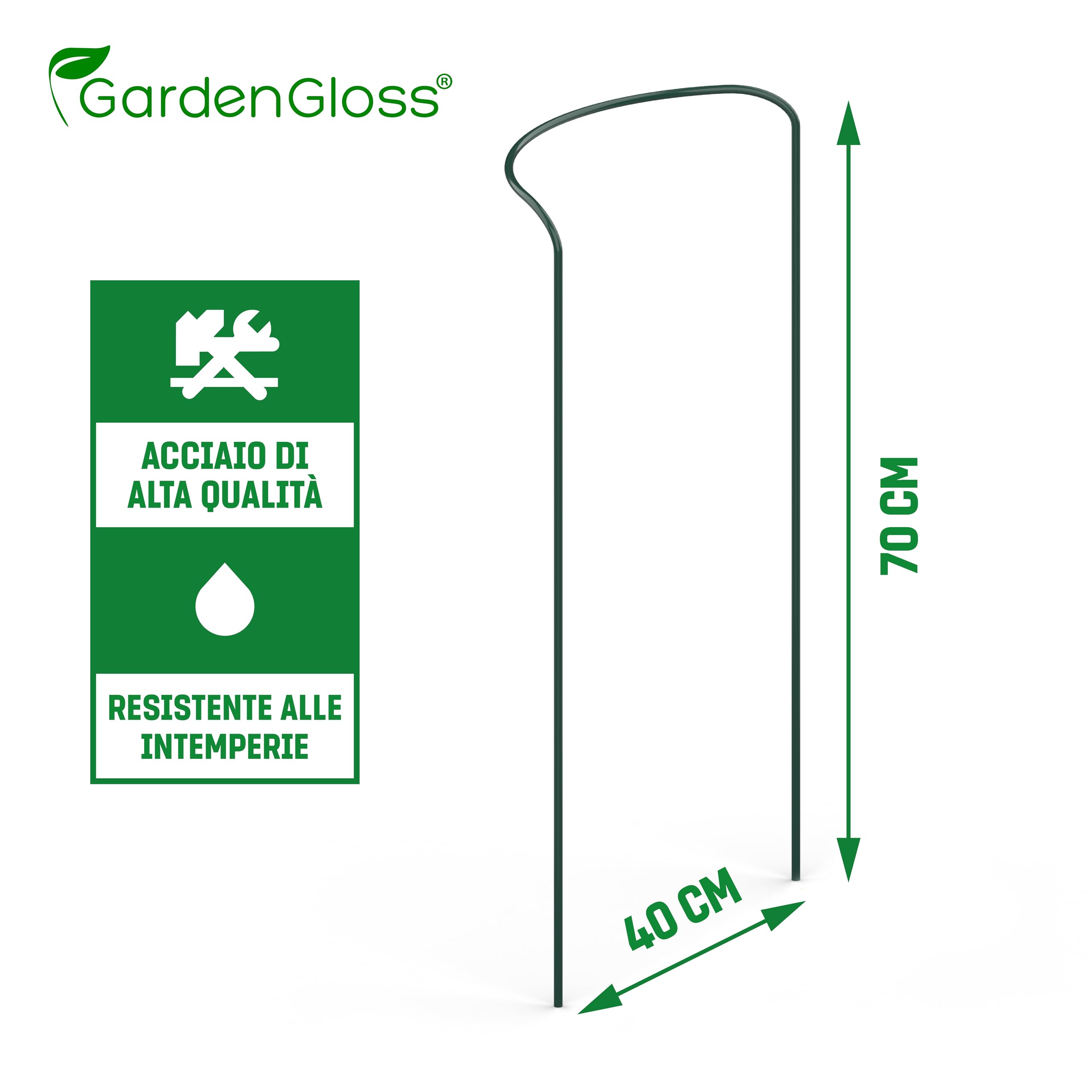 GardenGloss® Supporti per Arbusti (10 Pezzi) - Supporto per Arbusti Mezzo Rotondo - Supporto per Piante in Acciaio - Supporto per Fiori per Ortensie e Rose - Anello per Arbusti (70cm x 40cm)