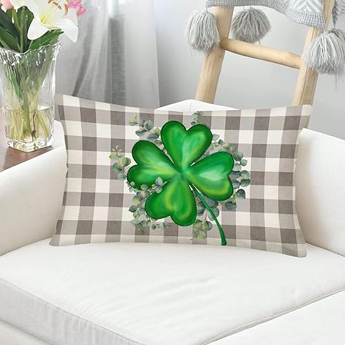 Miniatura 3 de Smilyard Fundas de almohada lumbar del Día de San Patricio de 12 x 20 pulgadas, diseño de búfalo gris, tréboles verdes, trébol de la suerte,