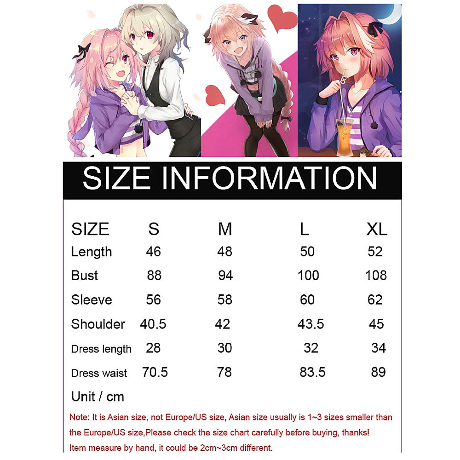 Charous Anime Schicksal Apokryphen Astolfo Cosplay Kostüm, Lila Sportbekleidung für Frauen Halloween Weihnachten Karneval Thema Party Cosplay Full Set