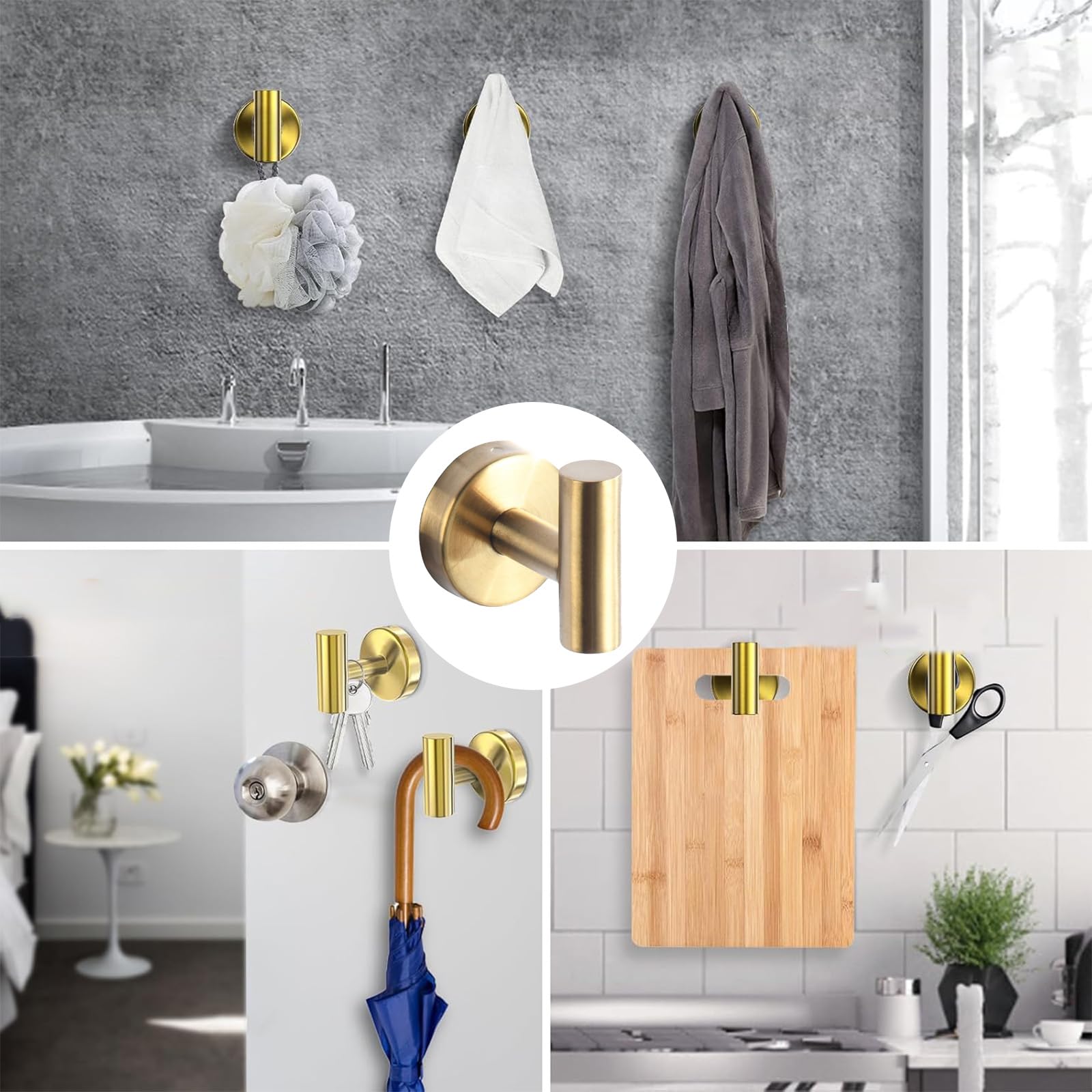 Boxonly Heavy Duty No-Drill Stainless Steel Suction Cup Coat Hook, Bathroom and Kitchen Towel Hooks, Gold - Image 3