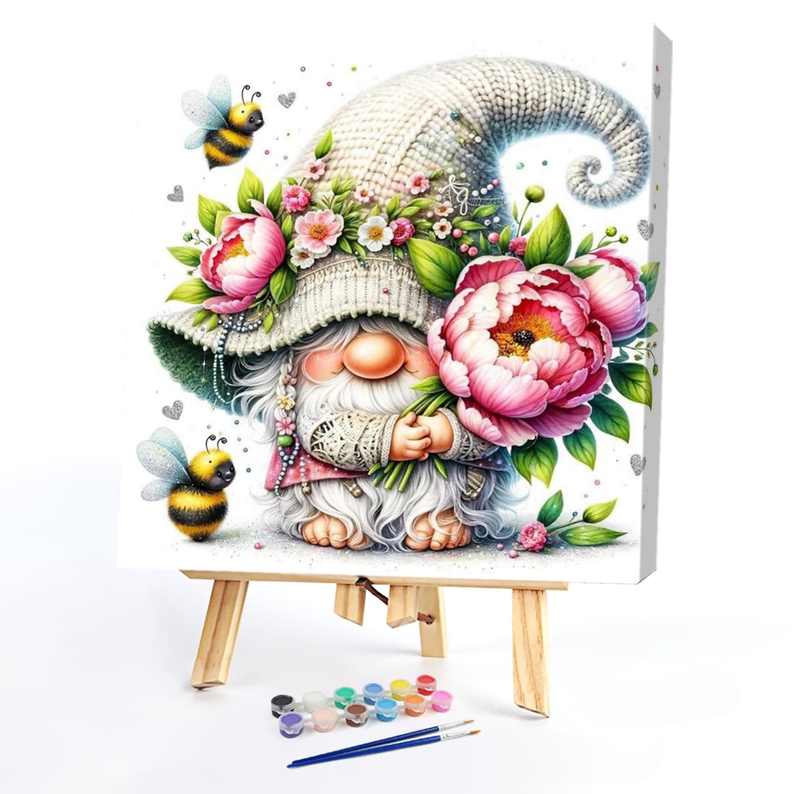 POETRYDRAW DIY Peony Goblin Paint by Numbers Kits Drawing Paintwork on Canvas 13.77x13.77in with Frame Canvas Oil Painting Number Painting for Beginners Adults Gift Home Wall Decor (Peony Goblin)