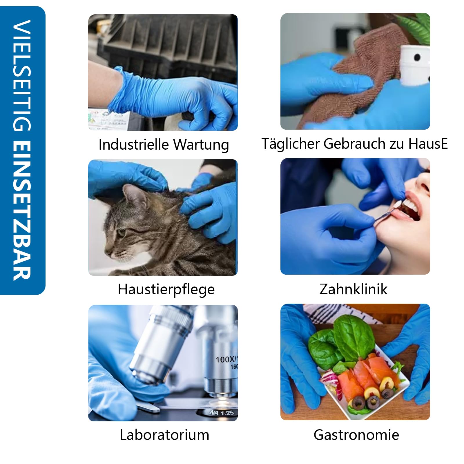 1000 x Einweghandschuhe, blau, puderfrei, latexfrei,Handschuhe aus reißfestem Nitril,Einweghandschuhe aus dickem Nitril,S,M,L,XL,für Medizin, Kosmetik und Lebensmittel (1000, M)
