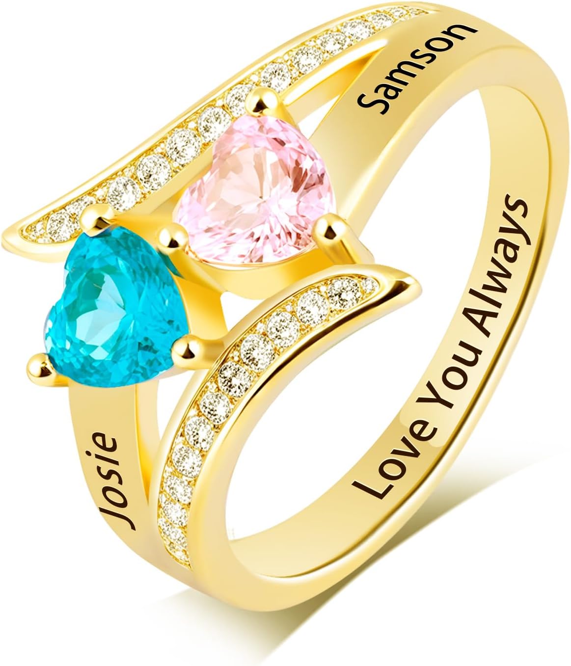 Sterling Silver Personalized Birthstone Ring for Couple – Custom 2 Birthstones Ring with Engraving, Promise Ring Gift for Anniversary, Valentine’s Day & Long Distance Love Mother’s Day