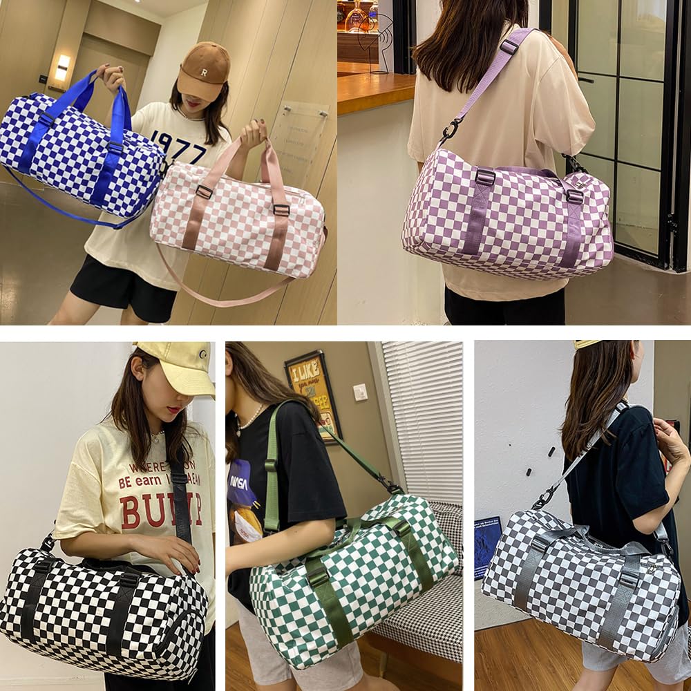 Checkered Sports Duffel Bags for Women/Men, Gym Bag with Shoes Compartment & Wet Pocket - Image 3