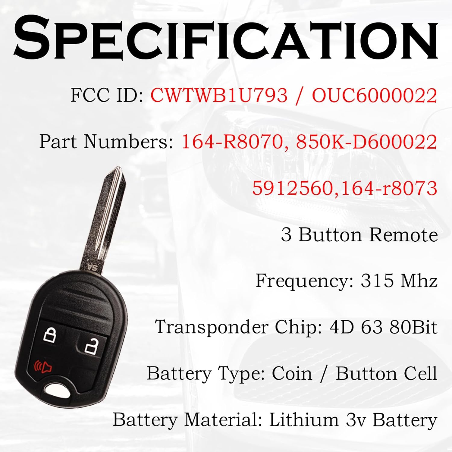 Keyless Entry Remote Control Key Fob Replacement Fits for 2004-2014 Ford F-150 F150 2004-2016 F-250 F250 F-350 F350 Super Duty Edge Explorer Escape Fusion Ranger Monterey Mariner CWTWB1U793 - Image 3