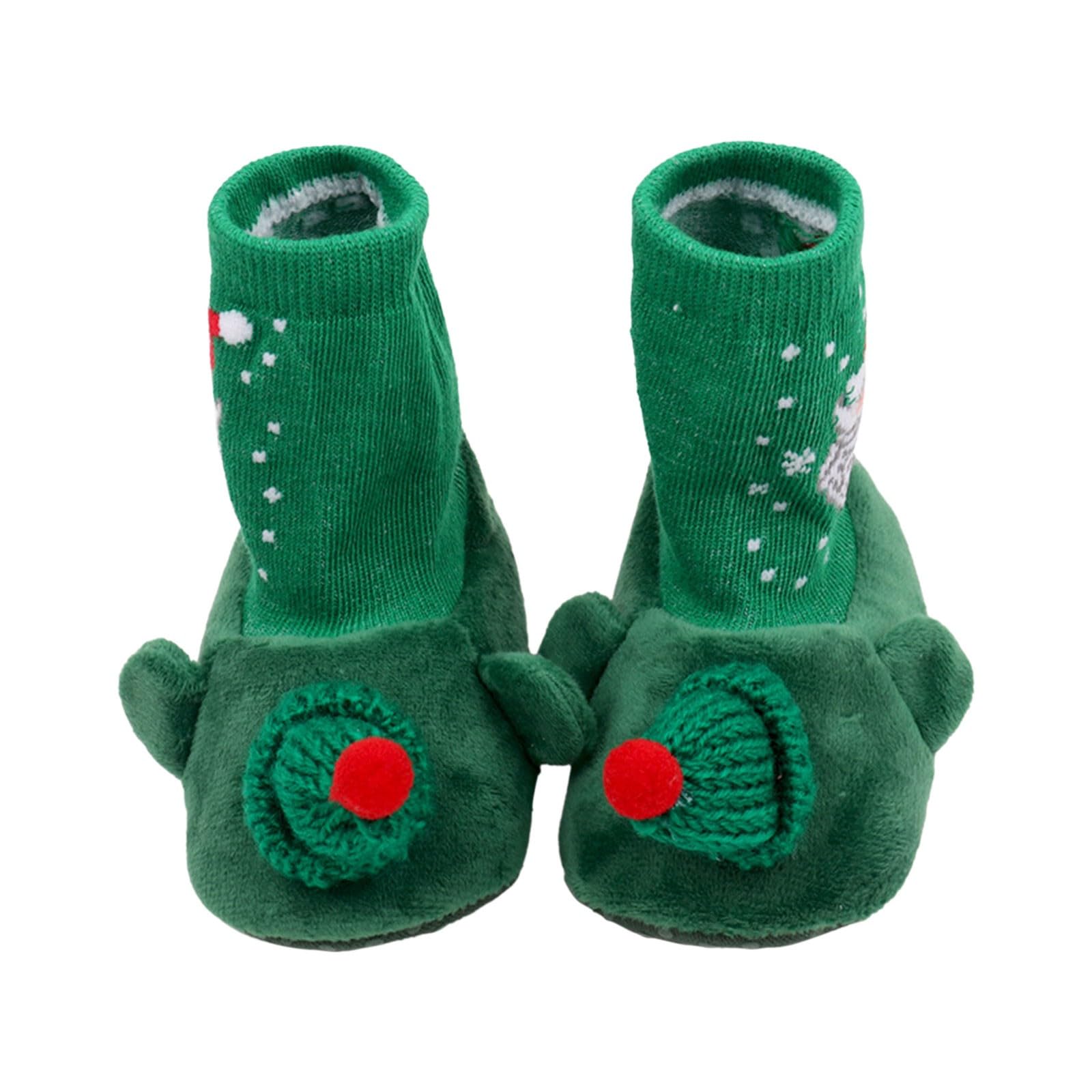 Baby Infant Christmas Booties Girl Boy Cozy Fleece Knit Sock Slippers Anti Slip First Walking Shoes Newborn Warm Boots (Green, 6-9 Months)