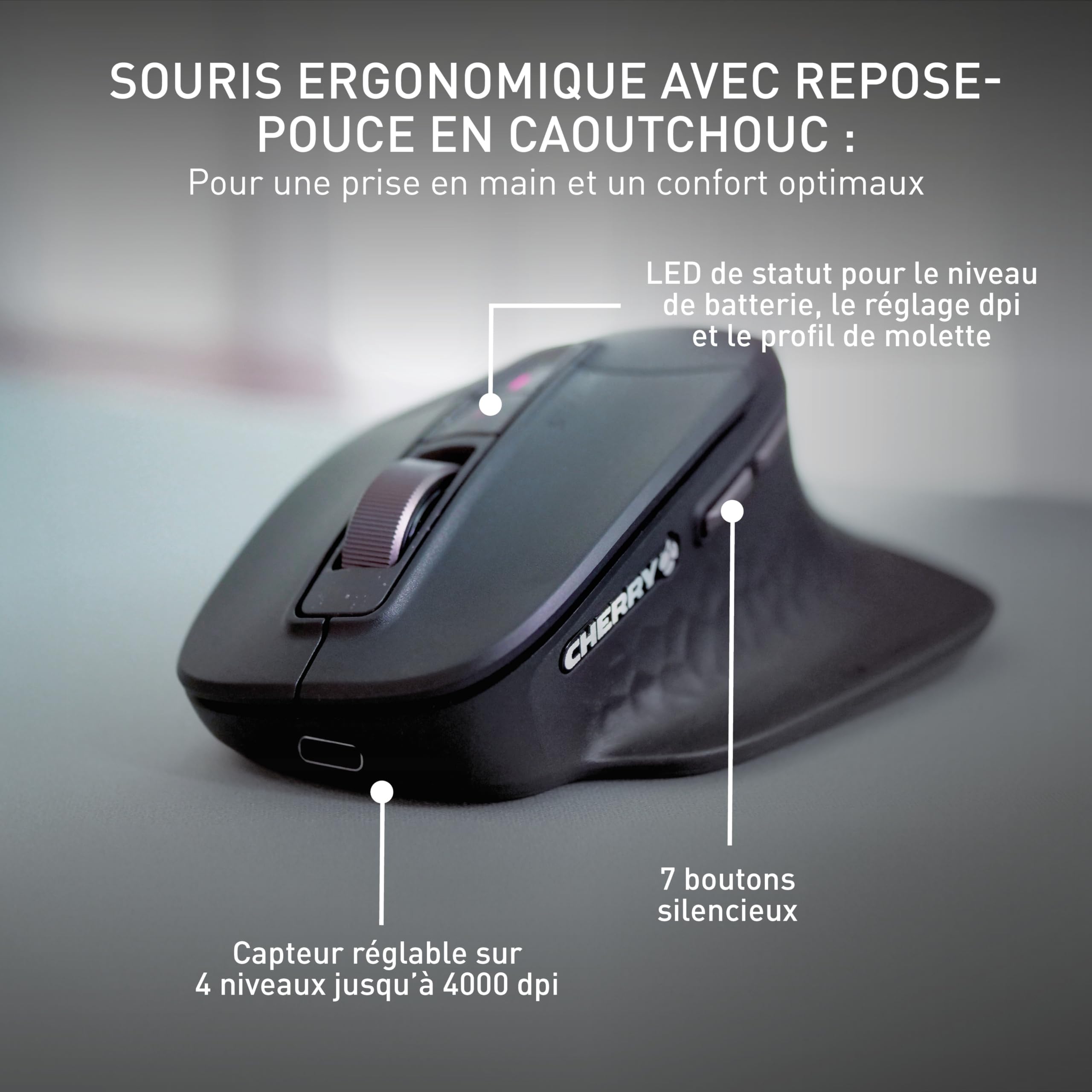 CHERRY Stream Desktop Ultimate, Ensemble Clavier et Souris Multi-Appareils sans Fil, Disposition Française (AZERTY), Souris Ergonomique pour Droitiers, Noir