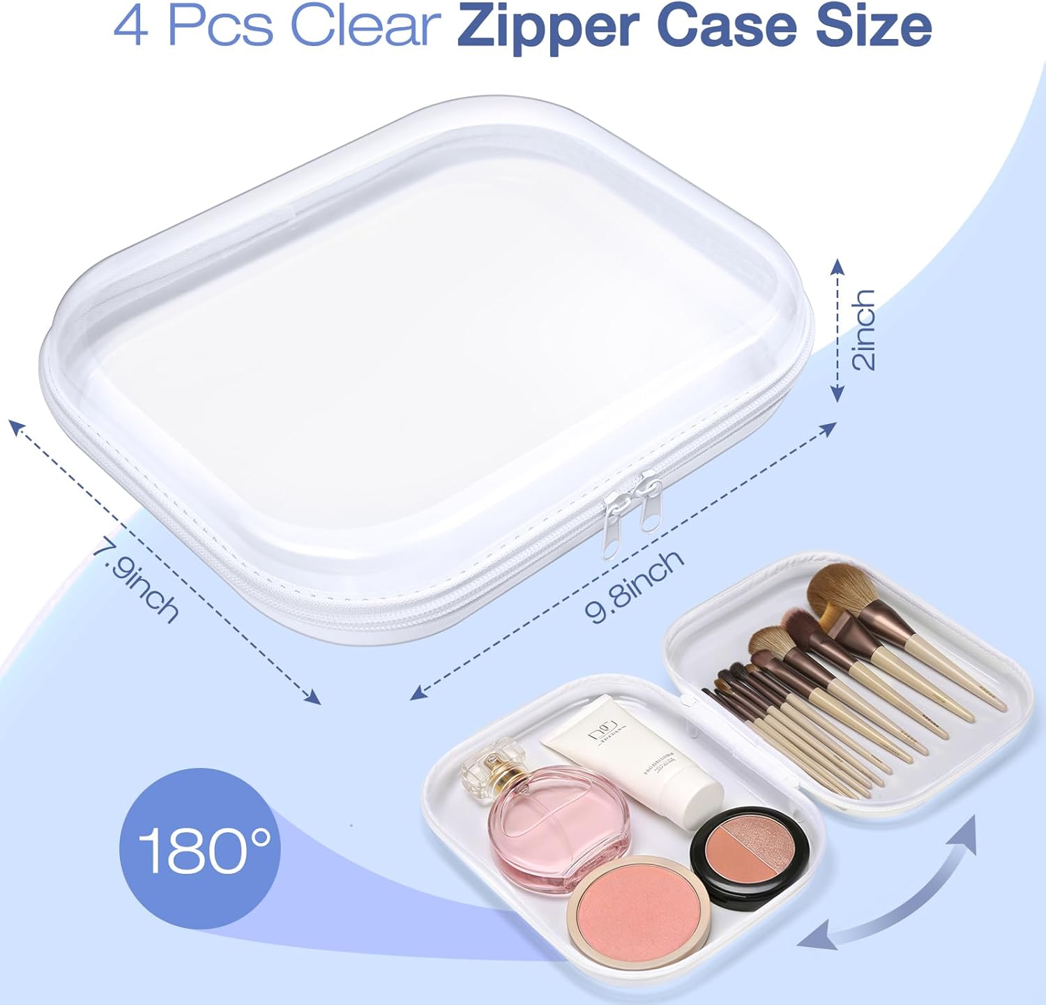 Clear Hard Shell Zipper Case, 4 Pack Diaper Bag Organizer Pouches, Toiletry Bag for Travel, Waterproof Makeup Bags for Cosmetic, Toy Storage Organizer Pencil Bag