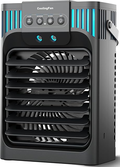 Portable Air Conditioner Cooling Fan with Remote, Quiet with 3 Speeds, 1200ml Personal Air Cooler Fan with 3 Mist, 7 Night Light, 8H Timer, Small Air Conditioner for Bedroom Office