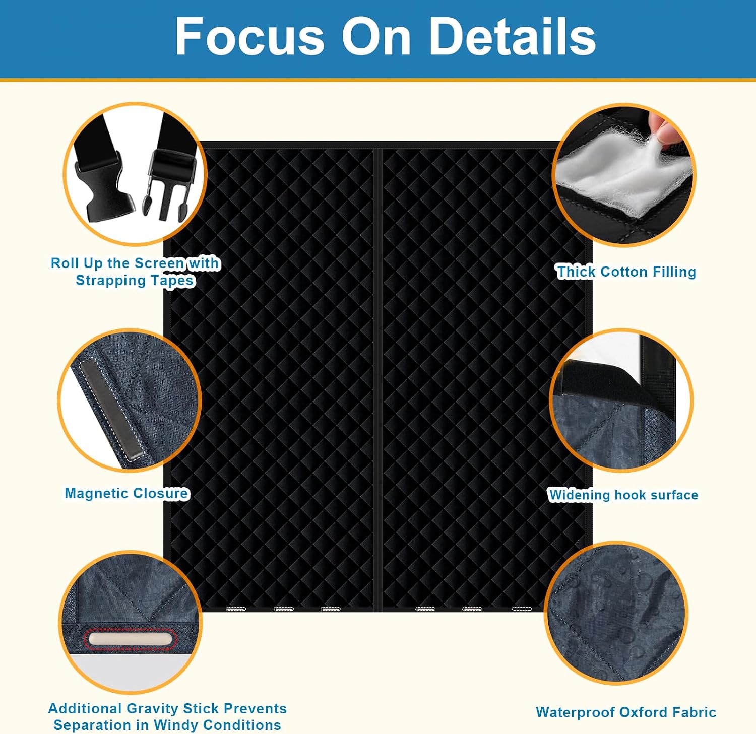 Magnetic Thermal Insulated Door Curtain for 72x80 Inch Door, 74x81 Inch Winter Cover with 5-Layer Oxford Cotton to Keep Cold Out Winter Screen Door, Black Color