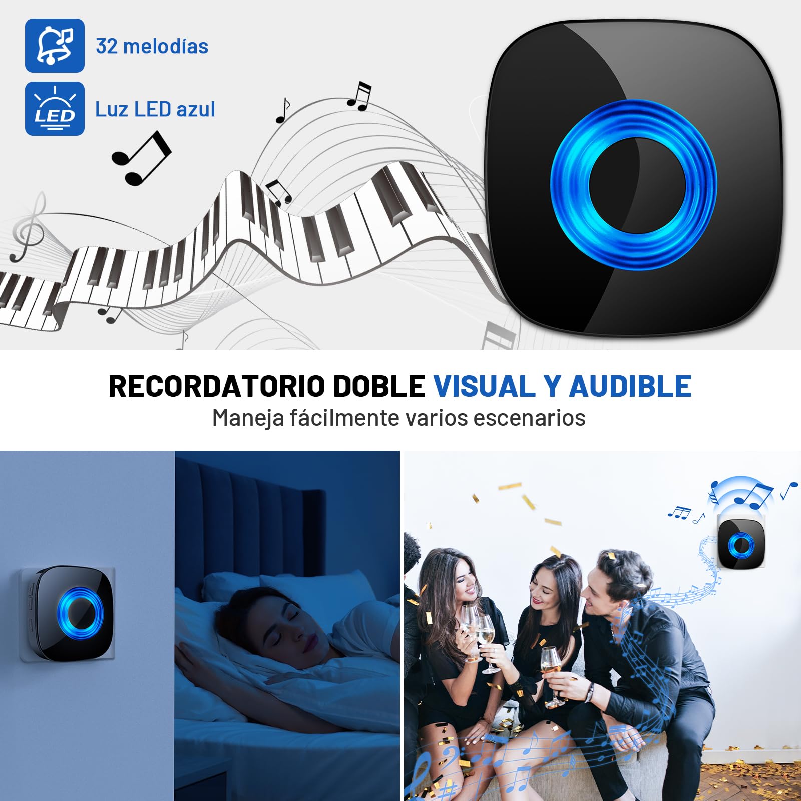 PHYSEN Señal Inalámbrica para Blink Doorbell, Retransmisión de Timbre, Sistema de Timbre Inalámbrico, kit de Expansión de Gong Inalámbrico, Solo para el Modo Cableado, 1 Receptores y 1 Transmisor