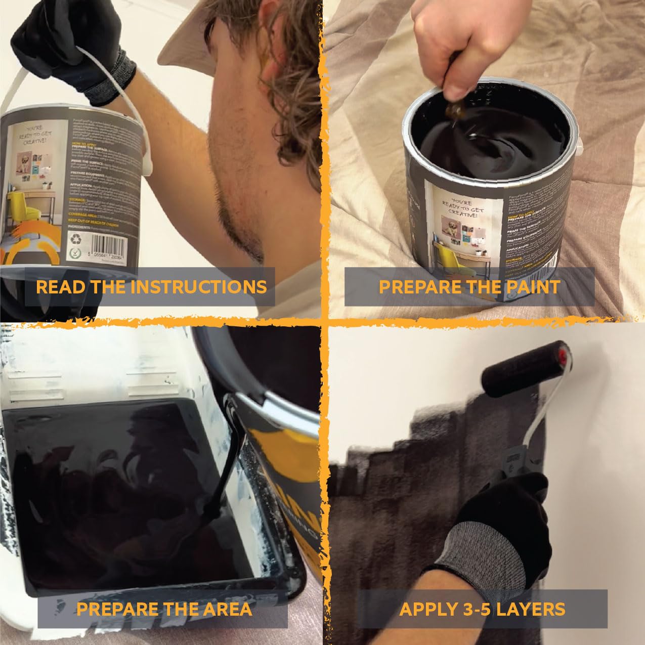 Ferropaint® Charcoal Magnetic Lack Für Wände, Schlafzimmer, Büro, Küche, Spielzimmer, Klassenzimmer, Diy und Renovierung - 0,5 Liter - 5 Dosen