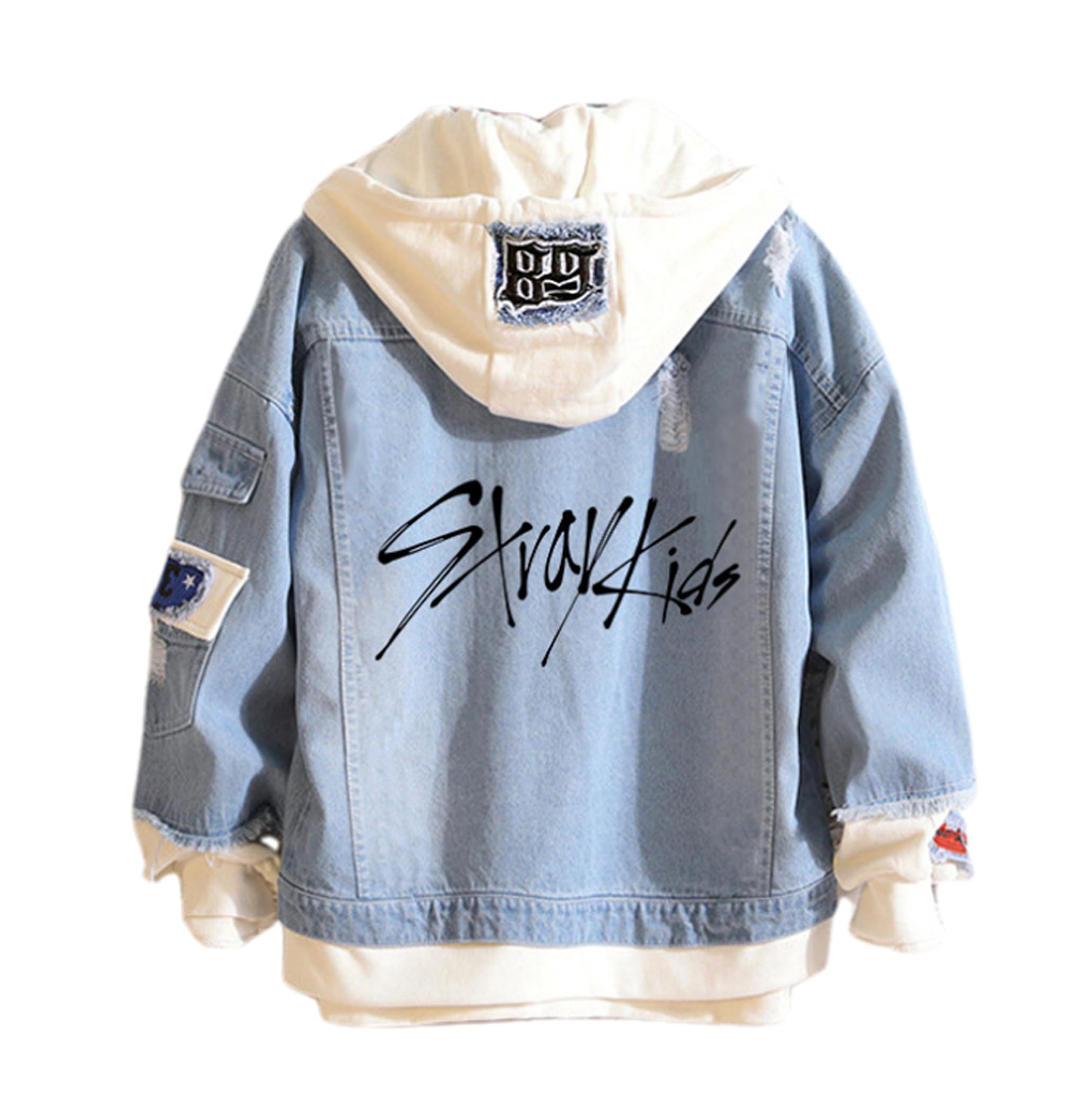 KPOP Stray Kids Denim Jacket, Felix Jisung Hyunjin Minho Bangchan Changbin Concerts Unisex Bouton avec capuchon