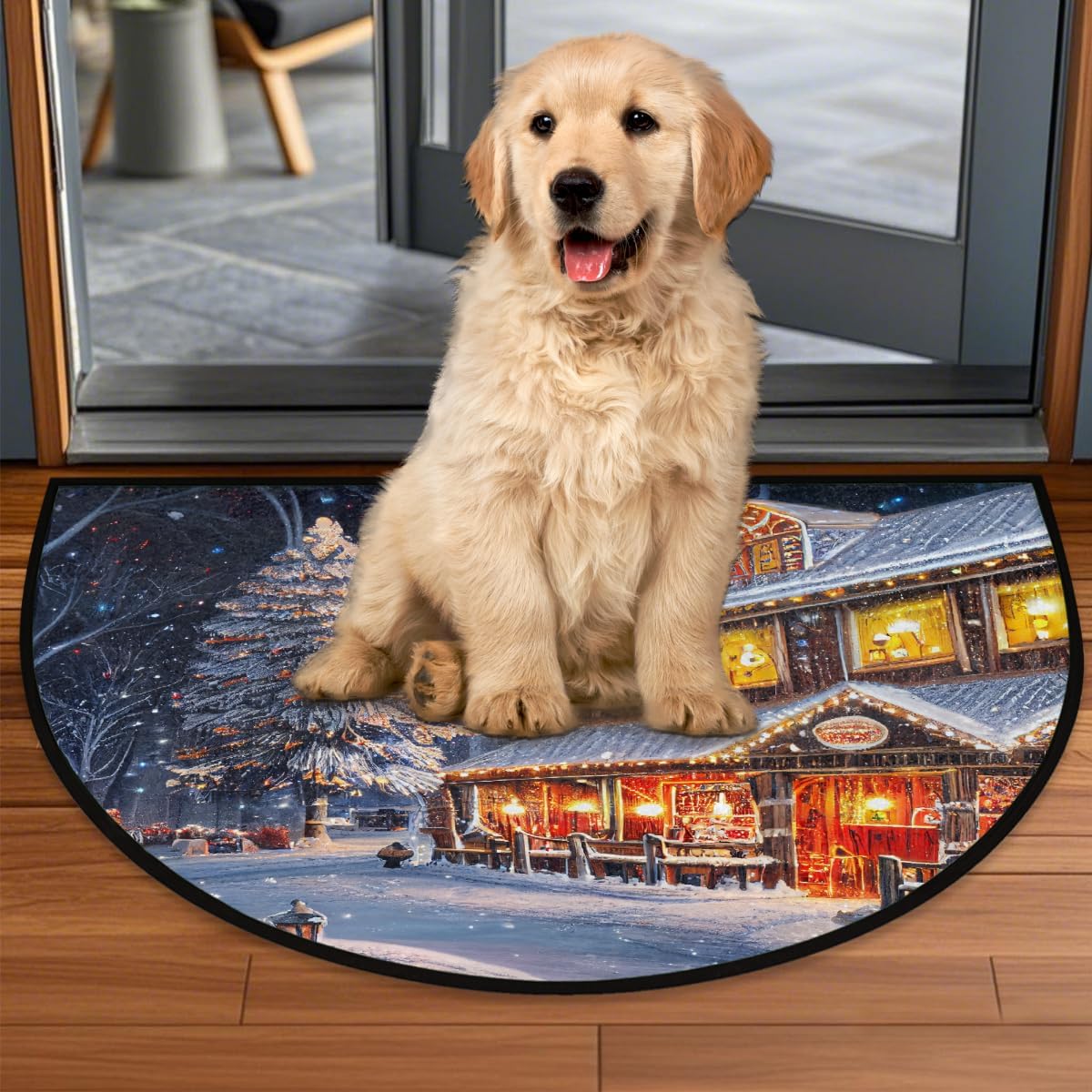 Half Round Door Mat House Christmas Window Non Slip Absorbent Semi Circle Area Rugs Washable Half Moon Floor Mats for Indoor Patio Kitchen Bathroom Entryway Fireplace Home Carpet Decor