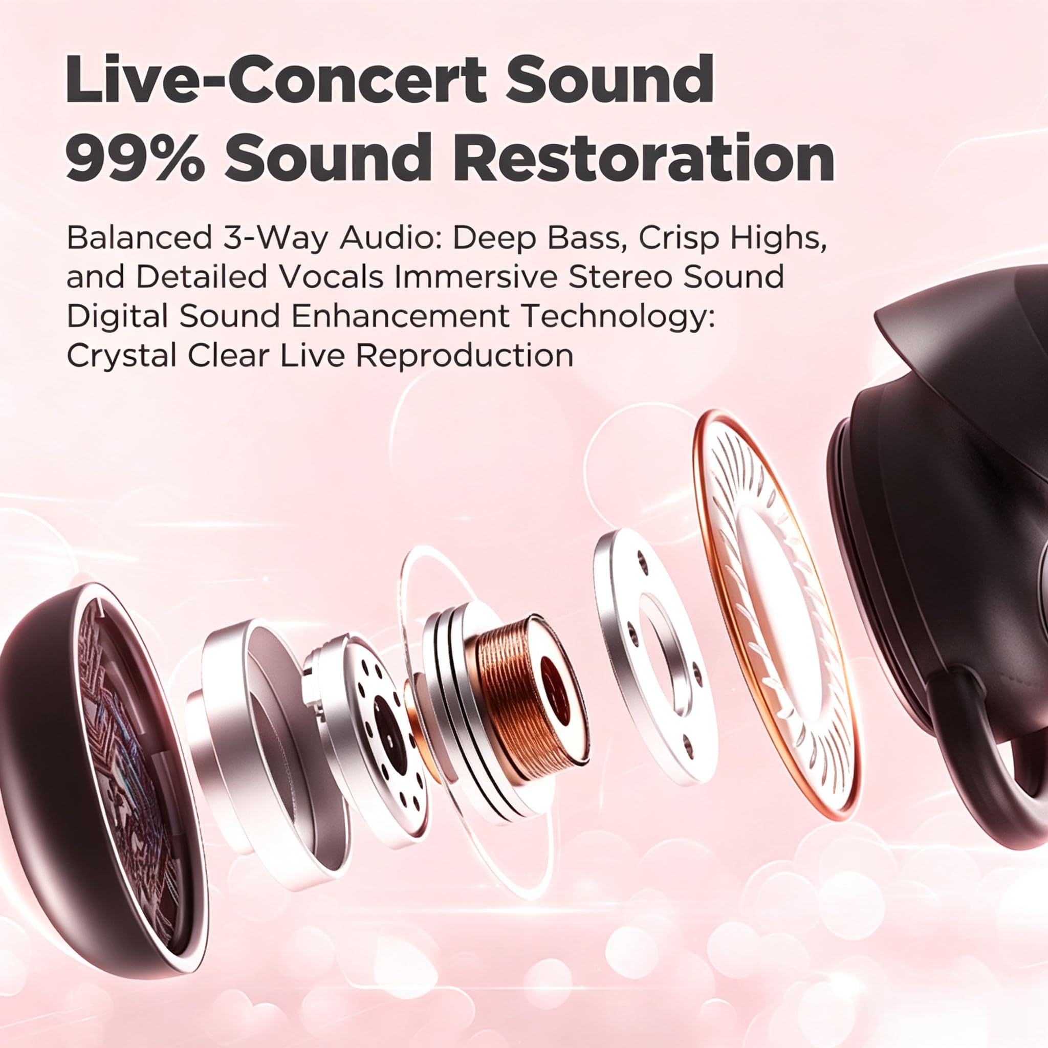 NE91 - Auriculares in-ear para dormir, mini auriculares Bluetooth inalámbricos para dormir de lado, auriculares ultraligeros de 2,4 g, cancelación de ruido de llamada adaptativa (negro)