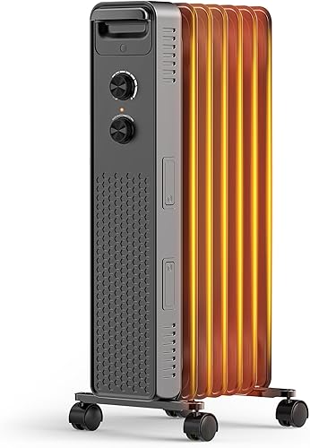 Radiador de aceite para uso en interiores, calentador eléctrico portátil, 3 ajustes de temperatura, protección contra sobrecalentamiento y vuelco, 7