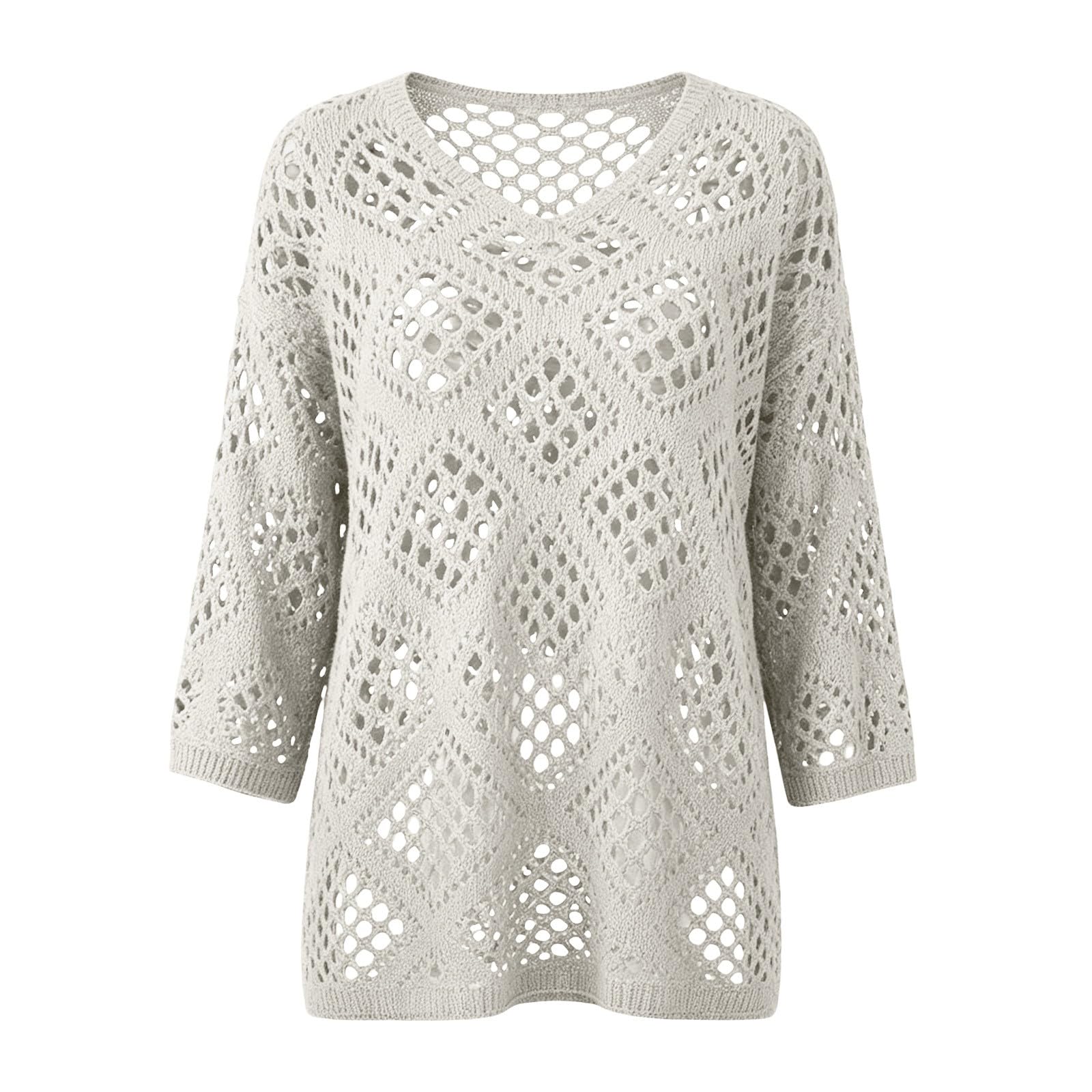 Maglia da donna con maniche a 3/4, scollo a V, stile bohémien, vestibilità larga, per estate, spiaggia, vacanze, uso quotidiano