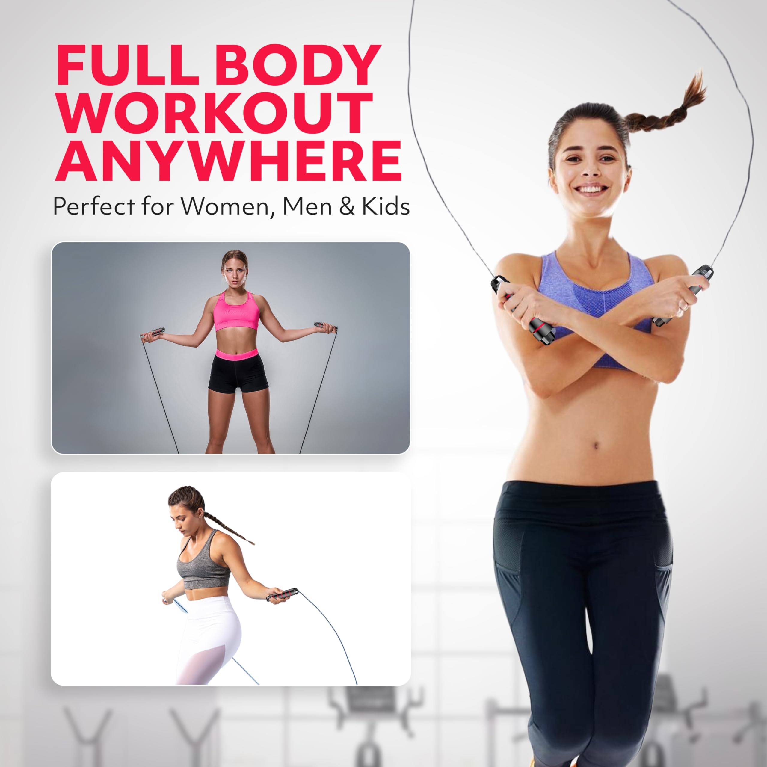 Jump Rope – Speed Jump Rope with Ball Bearings and Adjustable Cable – Jumping Cable for Men, Women, Kids – Ideal for Box, Sports, Cardio, Training – Tangle-Free Jumping and Memory Foam Handle (Red)