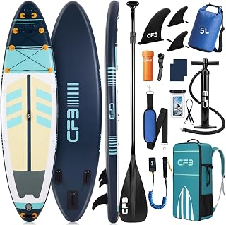 CFB SUP Board aufblasbar 320x84x15 cm, extra breit, Komplett Set | Bis 160 kg, Drop-Stitch, EVA-Deck, 3 Finnen, Schultergurt, Allround iSUP für Anfänger & Erwachsene, See & Fluss