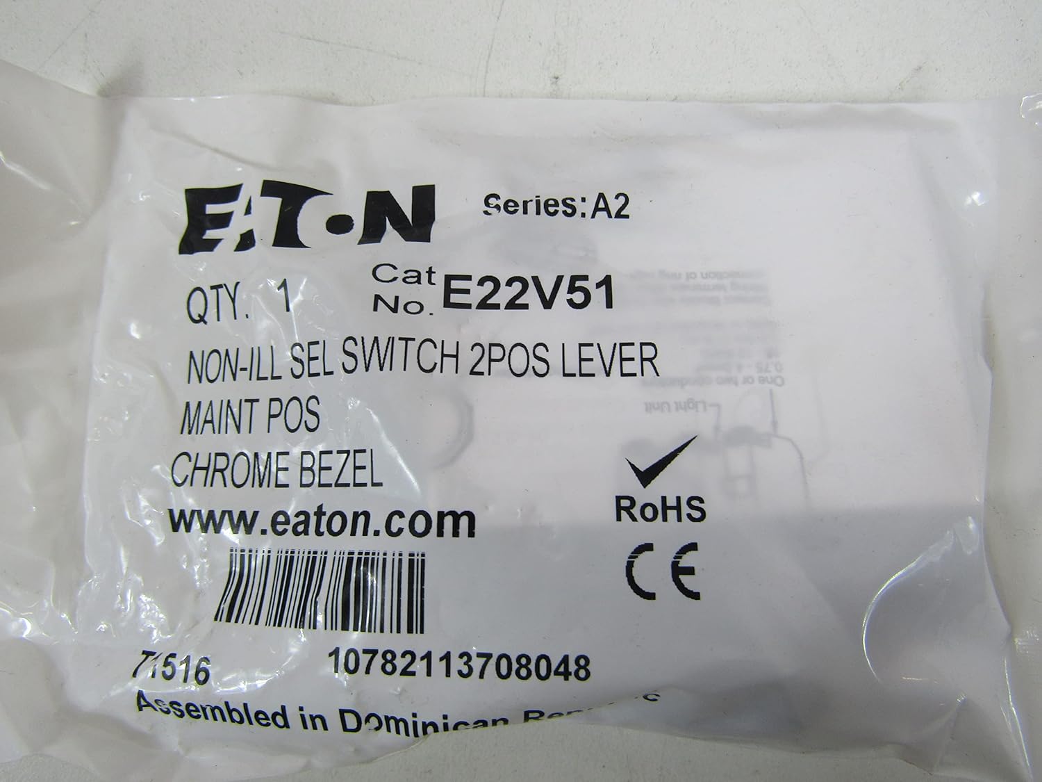 Eaton Eaton E22V51 Selector Switch, Lever Type, Black, E22