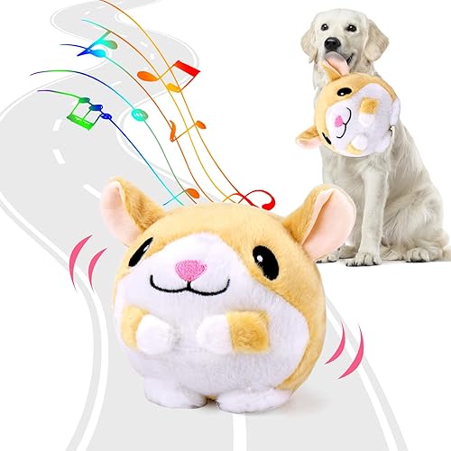 BABORUI Interactive Dog Toys Hamster, Jumping Squeaky Dog Toys with Recording and Music Modes, Rechargeable Moving Dog Chew Toys for Small/Medium/Large Dogs to Keep Them Busy - Hamster