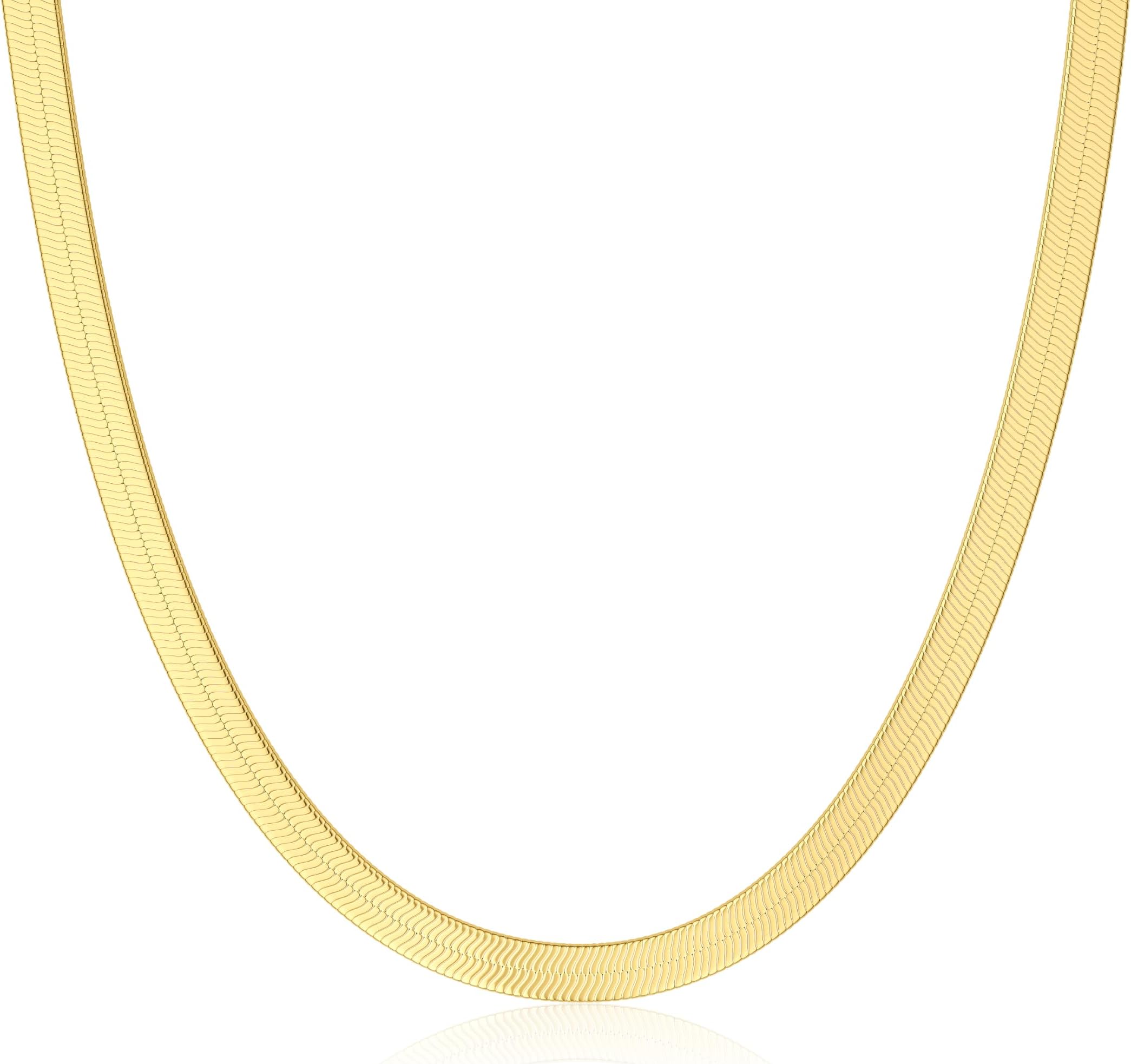 DEARMAY 14K Gold Plated Necklaces for Women, Dainty Gold Herringbone Choker Necklace Thin Layered Snake Chain Jewelry for Gifts