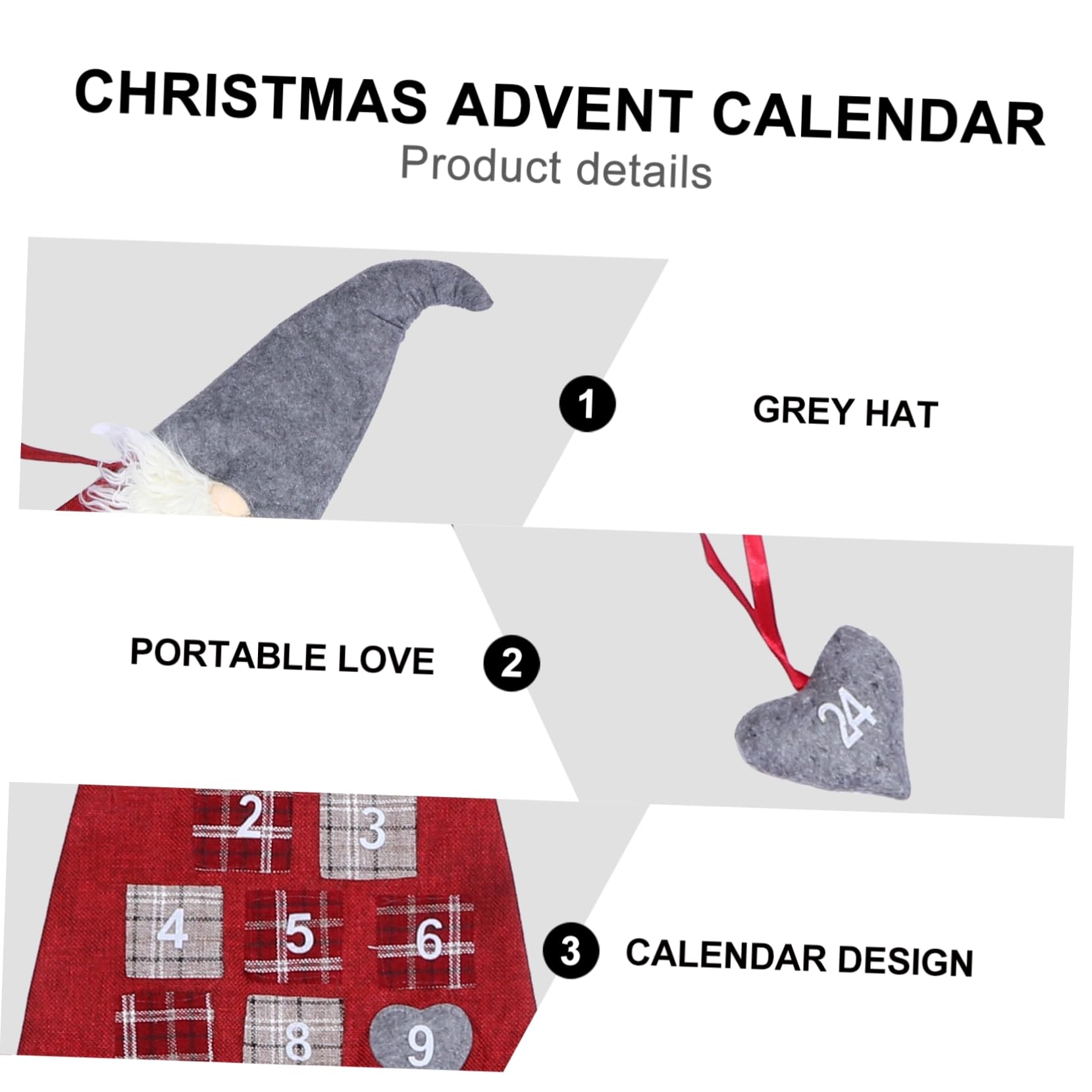 PRETYZOOM Calendario Avvento Natalizio da Appendere Folletti Rossi in Lino e Lana Artificiale, Decorazione Classica a Sospensione per Festa di Natale in Casa