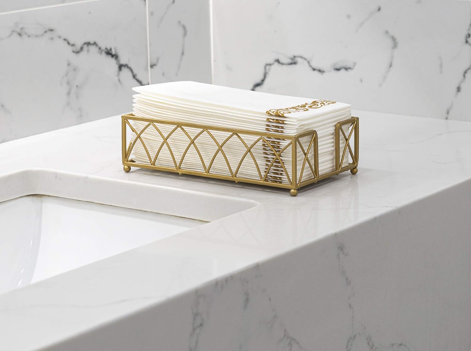 New Product Laura Stein Linen-Feel Disposable Guest Towels (White with Gold Design, 100 Count) | Quality, Elegant, Soft, Absorbent Hand Napkins for Wedding Receptions, Restaurants, Bathrooms, Kitchens or Events