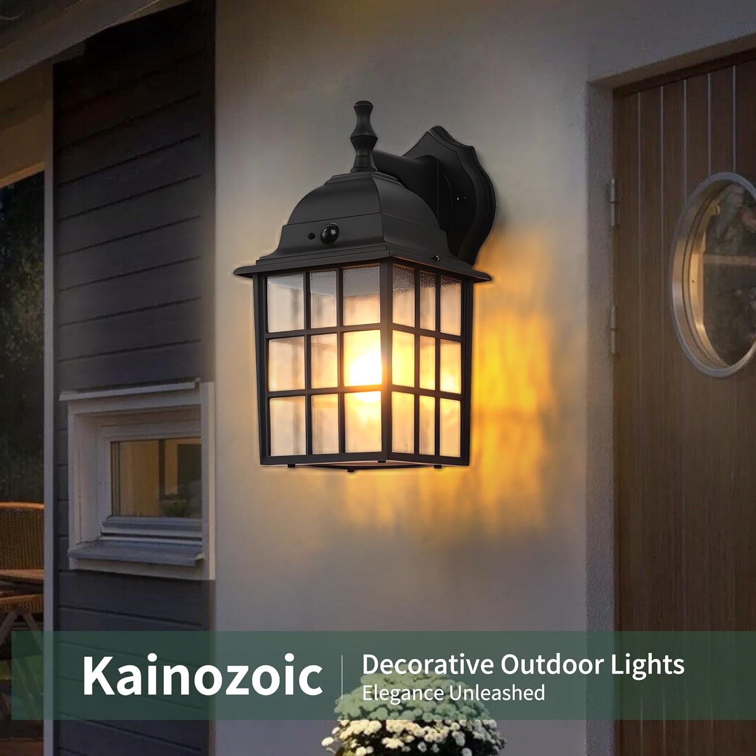 Motion Sensor Dawn to Dusk Sensor Outdoor Wall Light Fixtures Waterproof Anti-Rust Exterior Lighting Fixtures Black Outdoor Wall Lantern for Porch House