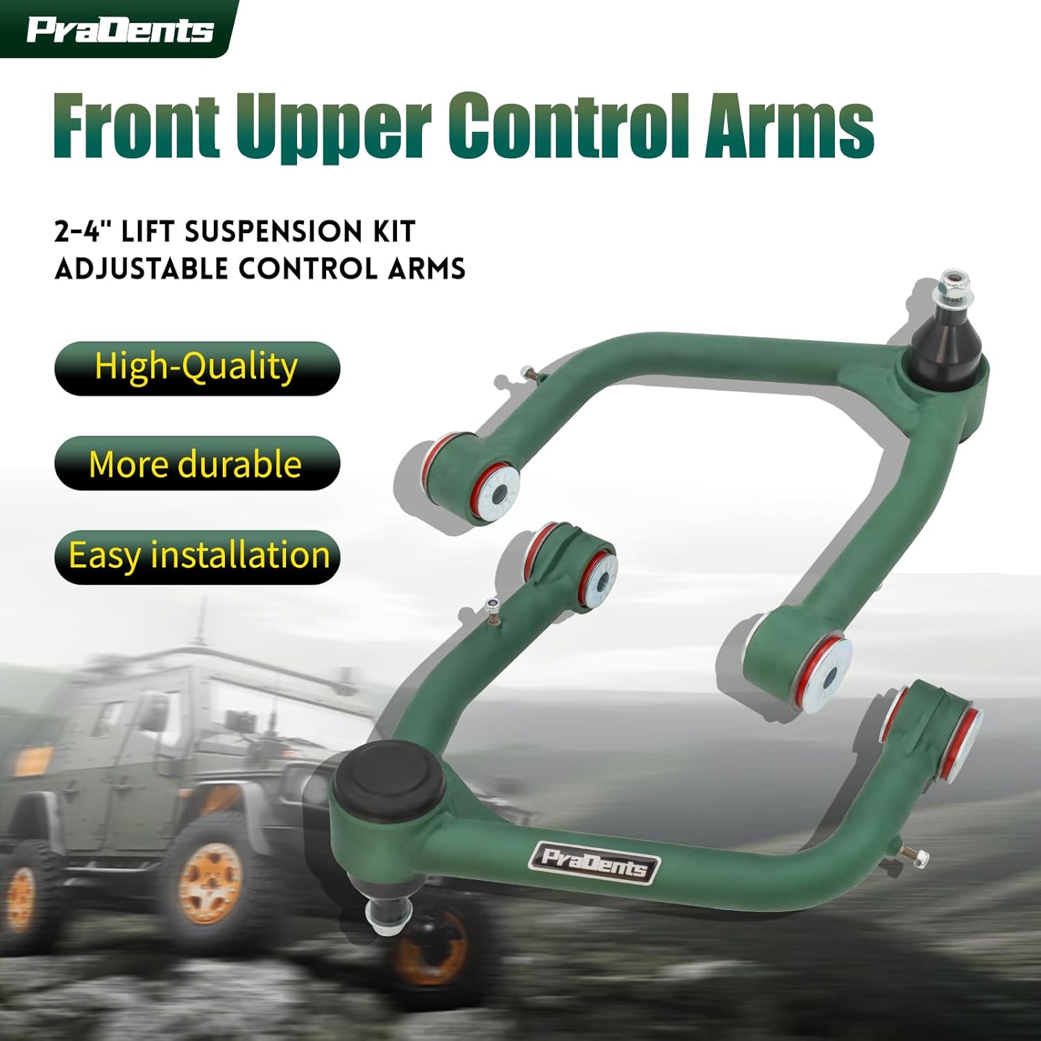 Front Upper Control Arms for 2019-2024 Chevy Silverado 1500 GMC Sierra 1500, 2-4" Lift Suspension Tubular Arms with Ball Joint, Replacement OEM Factory Suspension Arms, Wrinkle Green