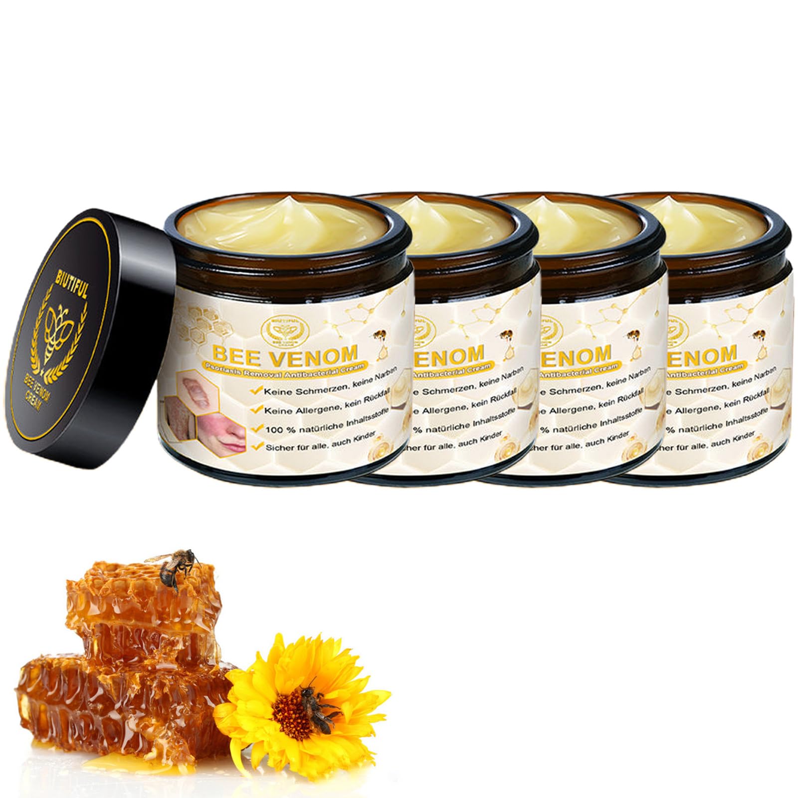 BIUTIFUL Bee Venom Skin Cream, 2024 New Bee Venom Psoriasis Cream, Beautiful Professional Bee Venom Correcting Cream for All Skin Types 1.69oz (4
