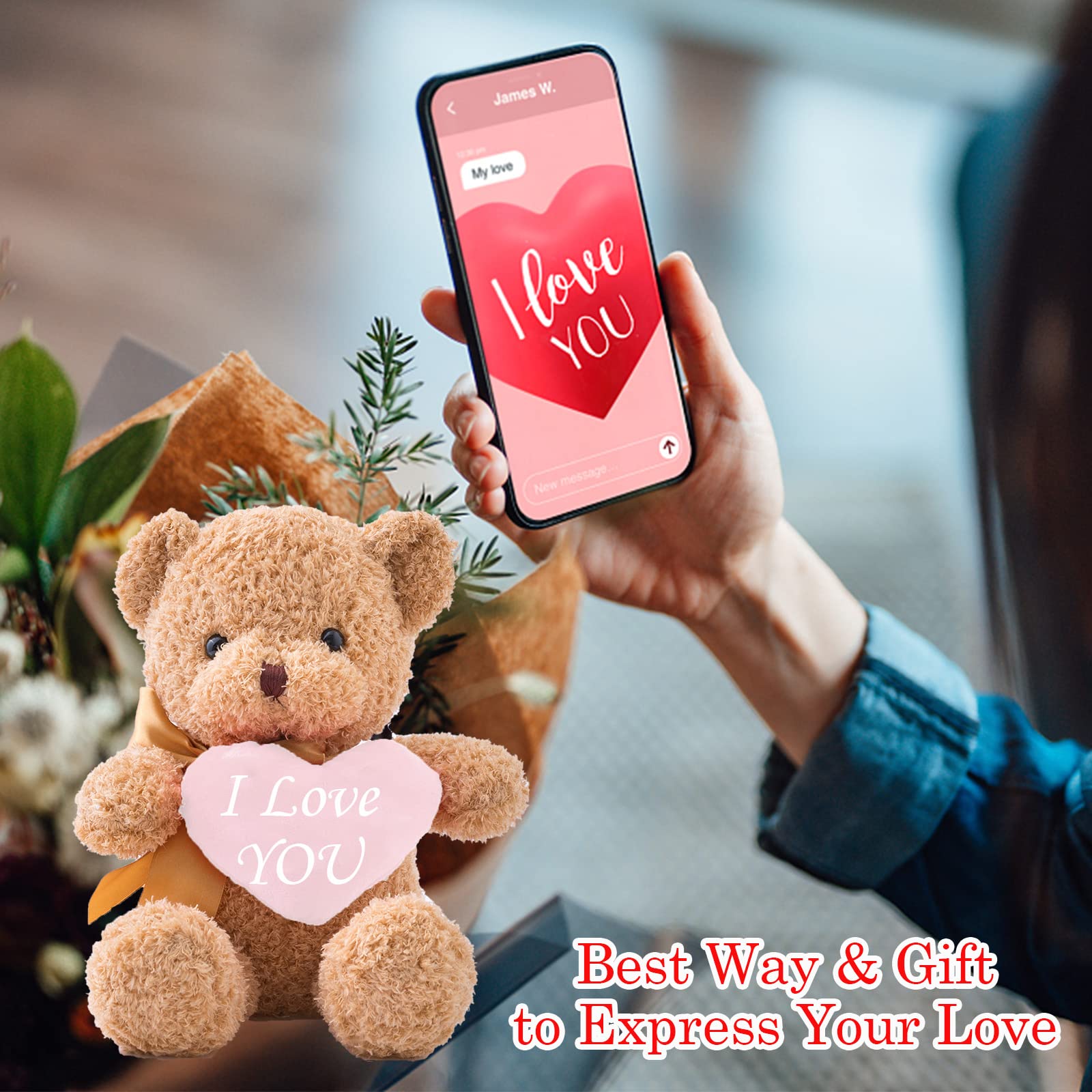 Personalized Teddy Bear With Heart - Custom Text Or Photo, 12 Inch Plush Stuffed Animal Gift For Valentine's, Birthday - View #6