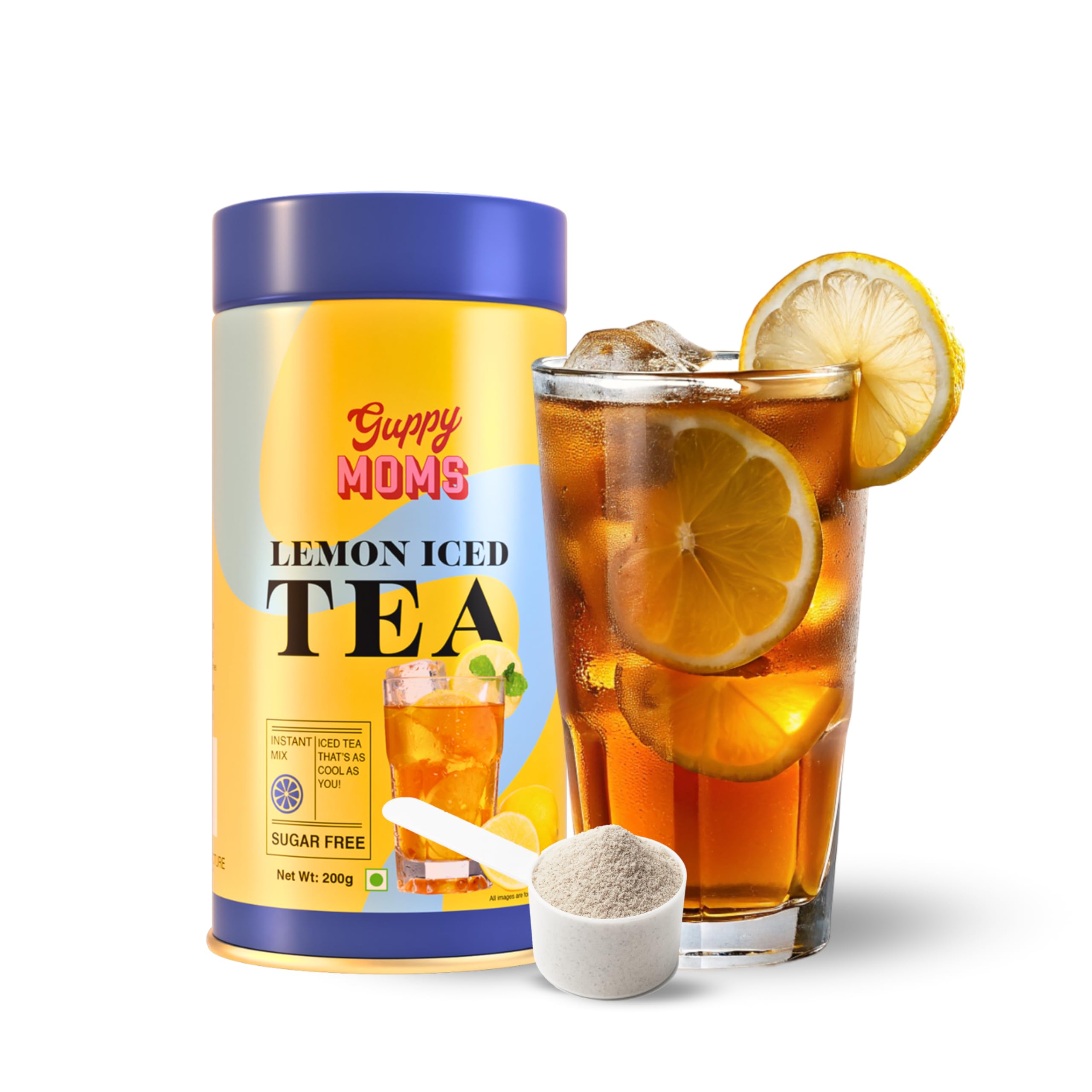 Guppy Moms Lemon Iced Tea Powder – Sugar-Free Fruit Drink | Refreshing Energy Drink Alternative | Premium Mixer for Mocktails & Summer Beverages | 200g Pack (Up to 20 Servings)