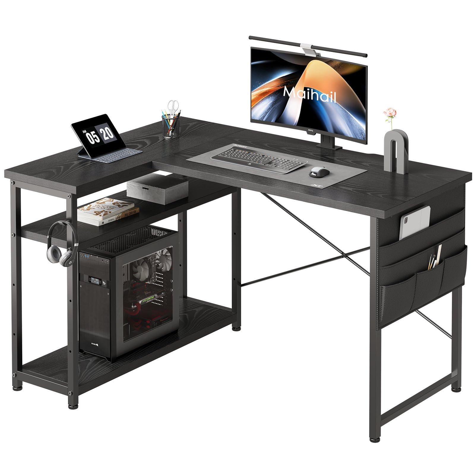 Amazon | Maihail デスク 机 pcデスク パソコンデスク l字デスク 右棚  