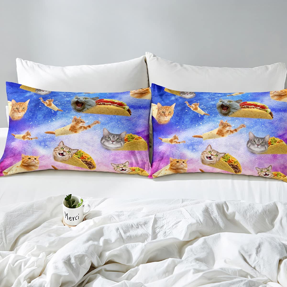 Loussiesd Cat Duvet Cover 3D Funny Animal Galaxy Bedding Set Chic Starry Sky Comforter Cover For Kids Boys Girls Children Funny Pizza Bedspread Cover Bedroom Decor Double Size Lovely - Image 4