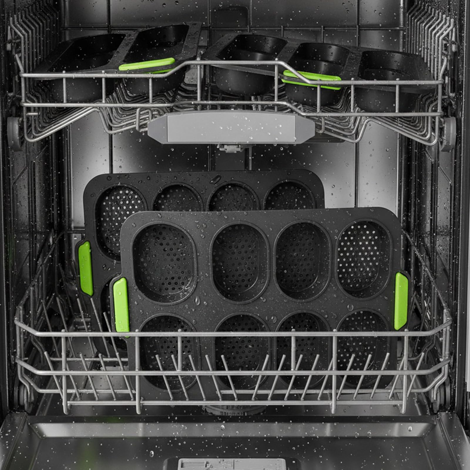 TOPZEA Set mit 2 Silikon-Baguette-Pfannen, antihaftbeschichtet, französische Brotform, perforierte Form, 3 Wellen, Brot, Toast, Backform, 8 Rinnen, Crisping Tray für Kuchen, Kochen, Bäcker, schwarz