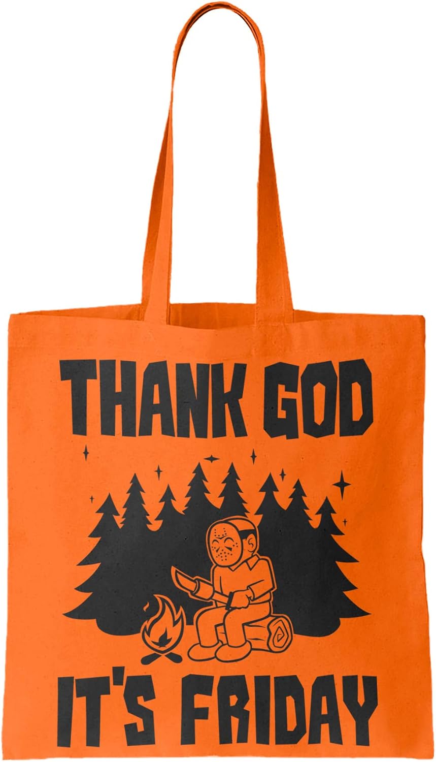 Thank God It's Friday - Funny Camping Voorhees Reusable Grocery Tote Bag (Orange)