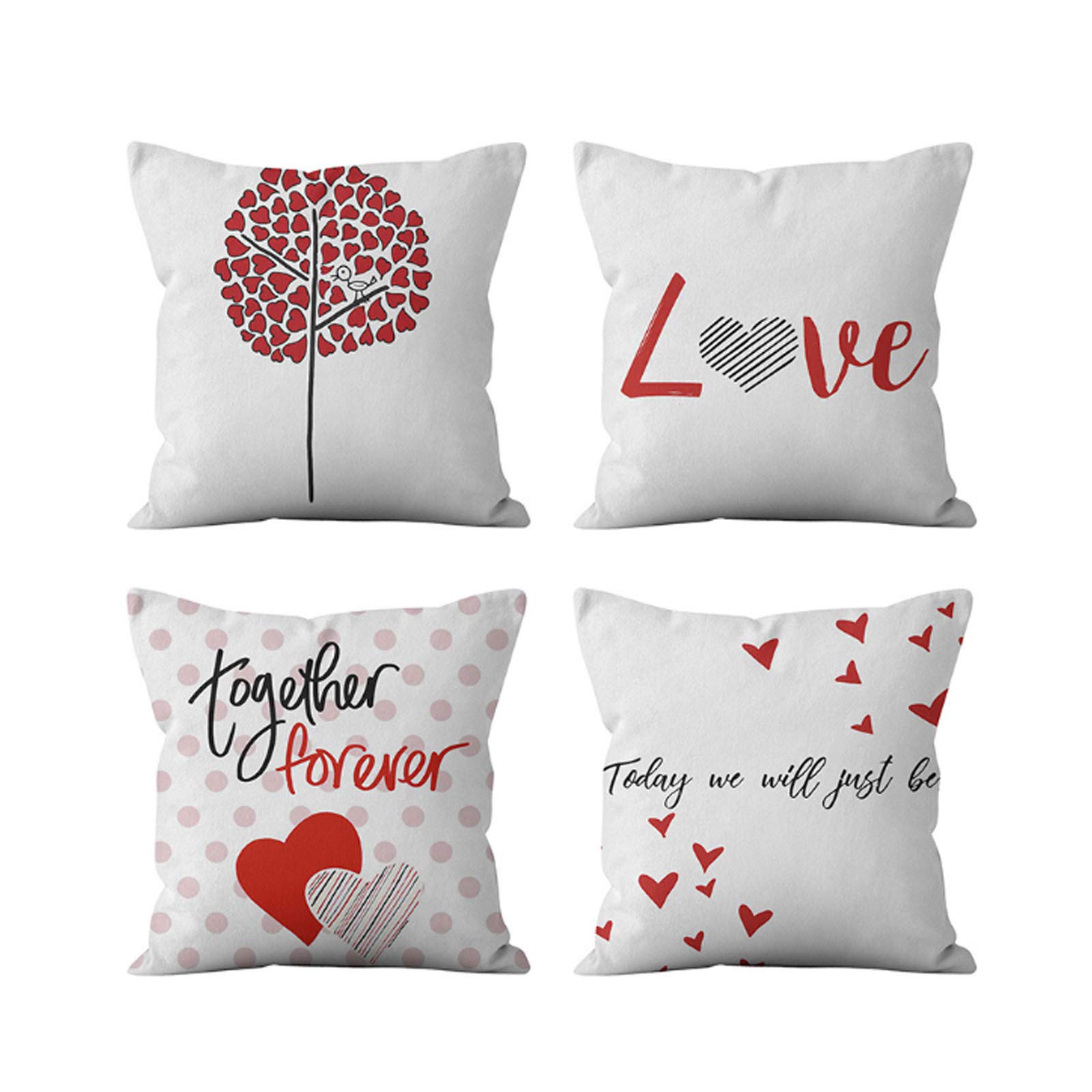 Housse de coussin 18x18 Saint-Valentin rouge décoration fête lot de 4