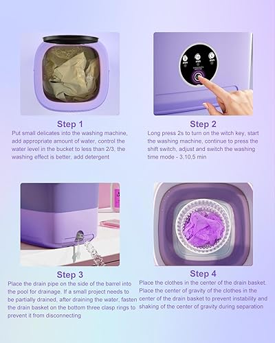 Miniatura 6 de Lavadora portátil, 16 L, pequeña lavadora y secadora portátil, mini cubo plegable para lavadora con cesta de drenaje para apartamento, ropa