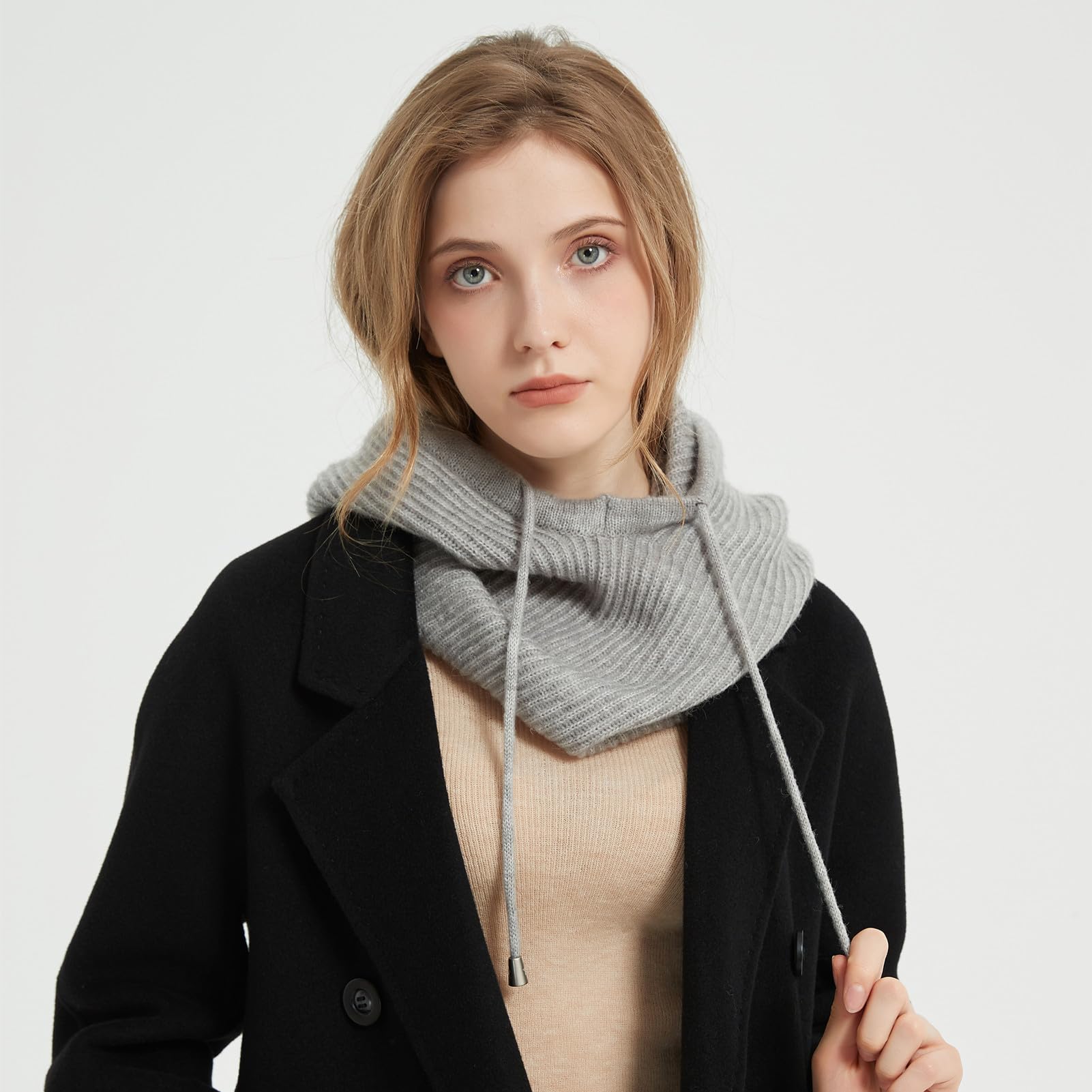HEYANN Cagoule d'hiver à capuche pour femme et homme - Chaud - Unisexe - Pull tricoté avec cordon de serrage - Masque de sport en plein air