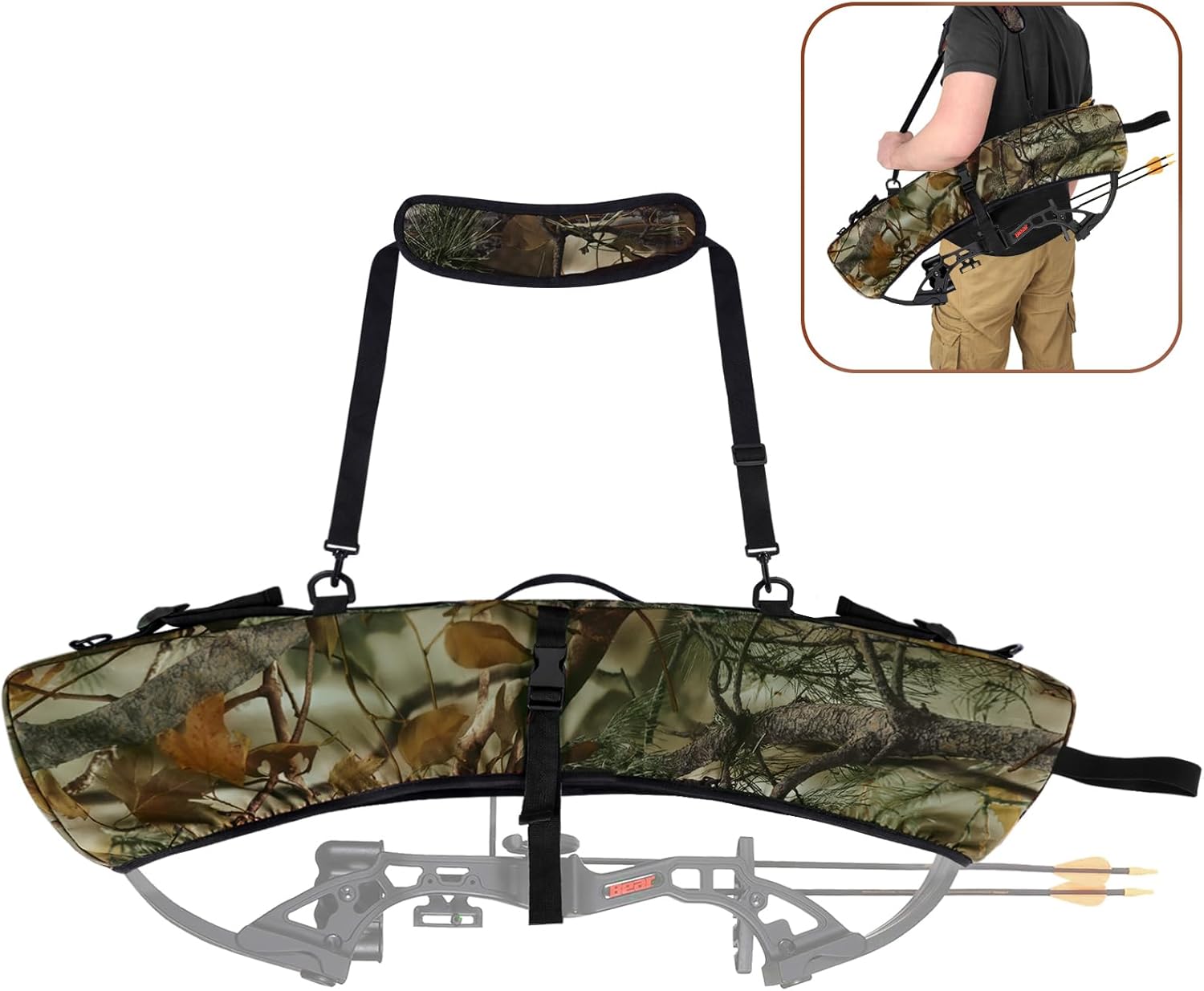 Compound Bow Sling, Quick Release Archery Bow Sling, 2 Carrying Modes Switchable, Adjustable Length & Shoulder Strap, Hunting and Target Practice Accessories, Camouflage Fabric
