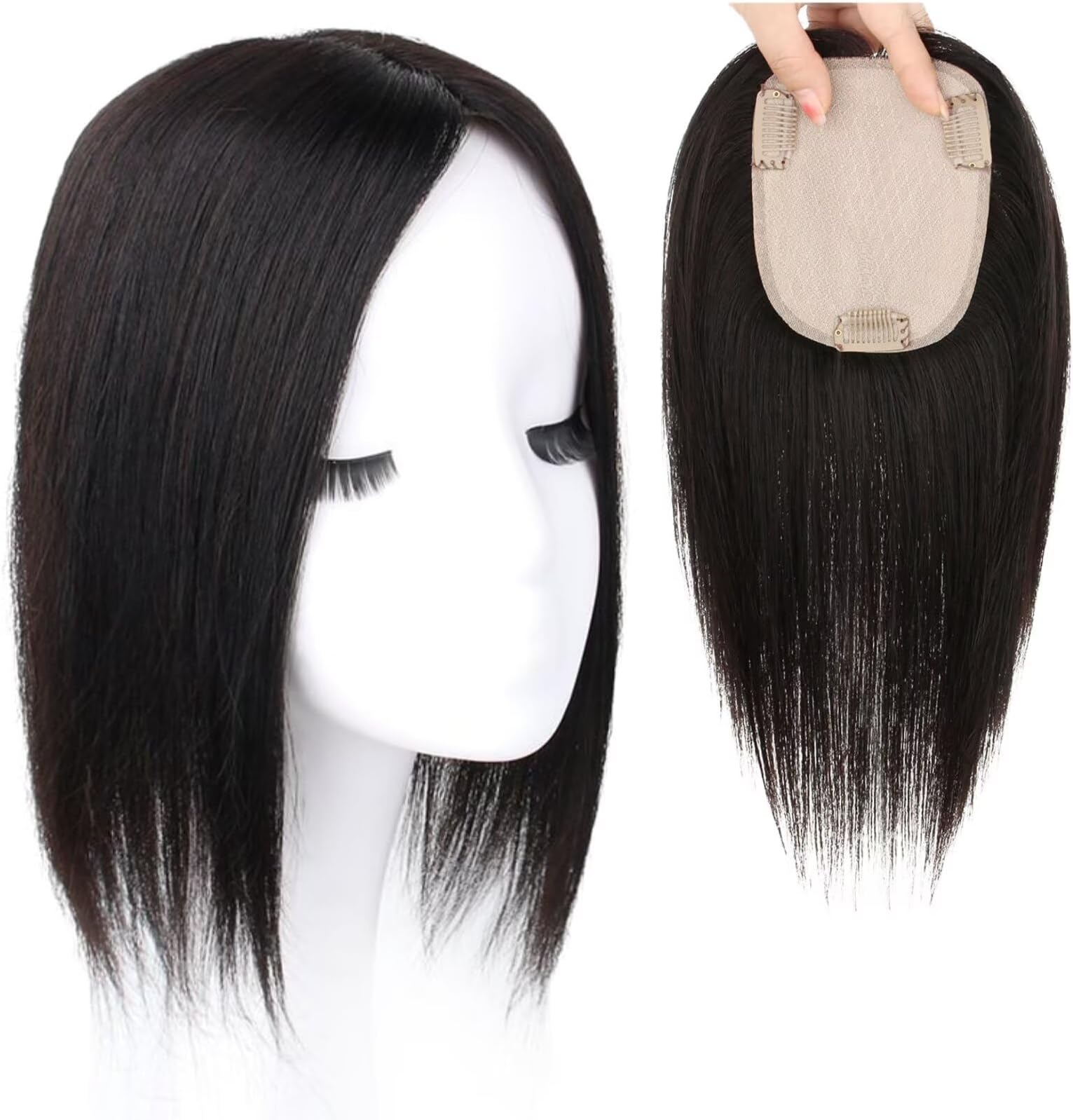 RUNRAYAY Hair Toppers for Women Real Human Hair No Bangs, Swiss Lace Base 10In Human Hairtopper for Women with Thinning Hair - 3.15"*4.72"