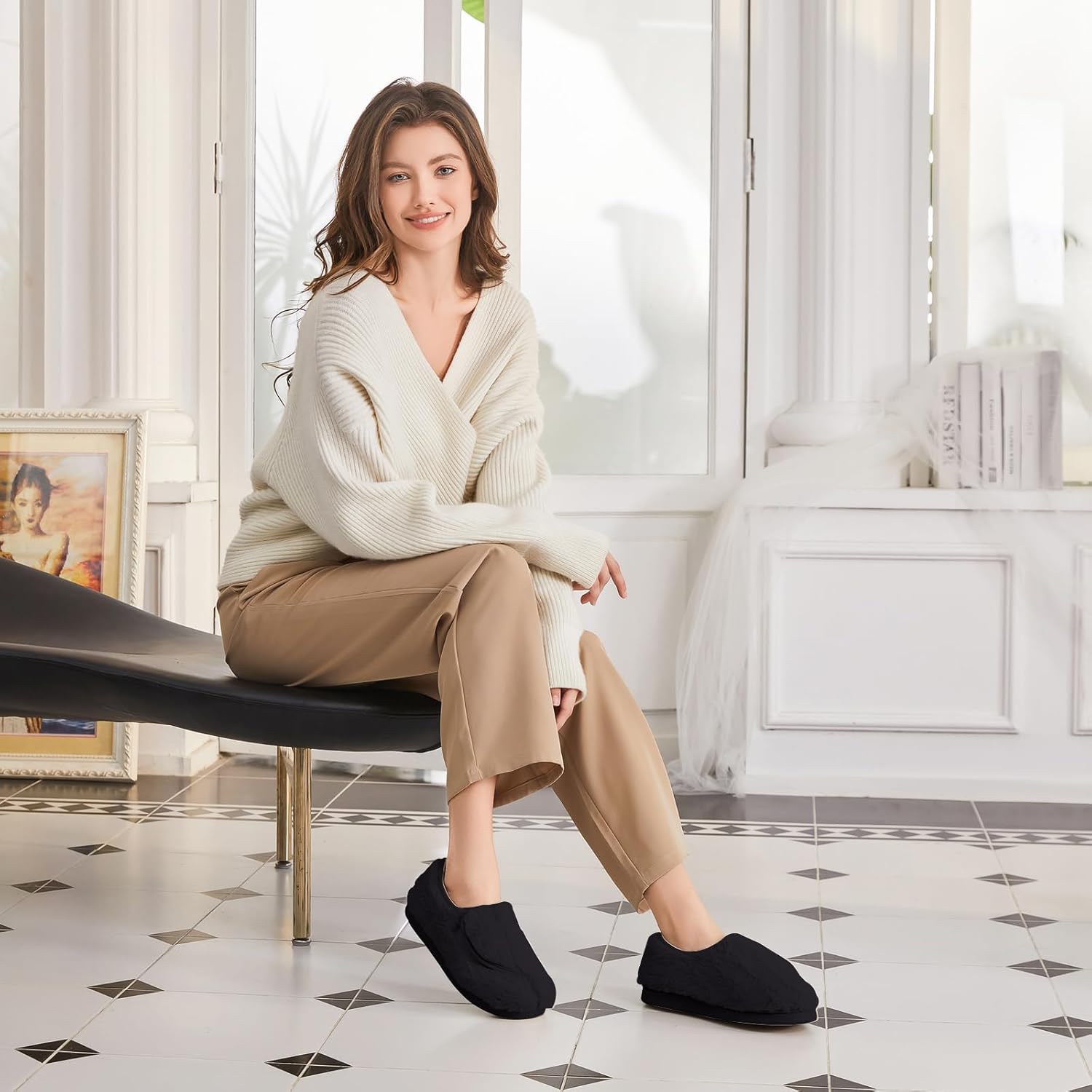 Git-up Women Soft wide Slippers Memory Foam Closed Toed Diabetic Arthritis Edema House Slippers - Image 2