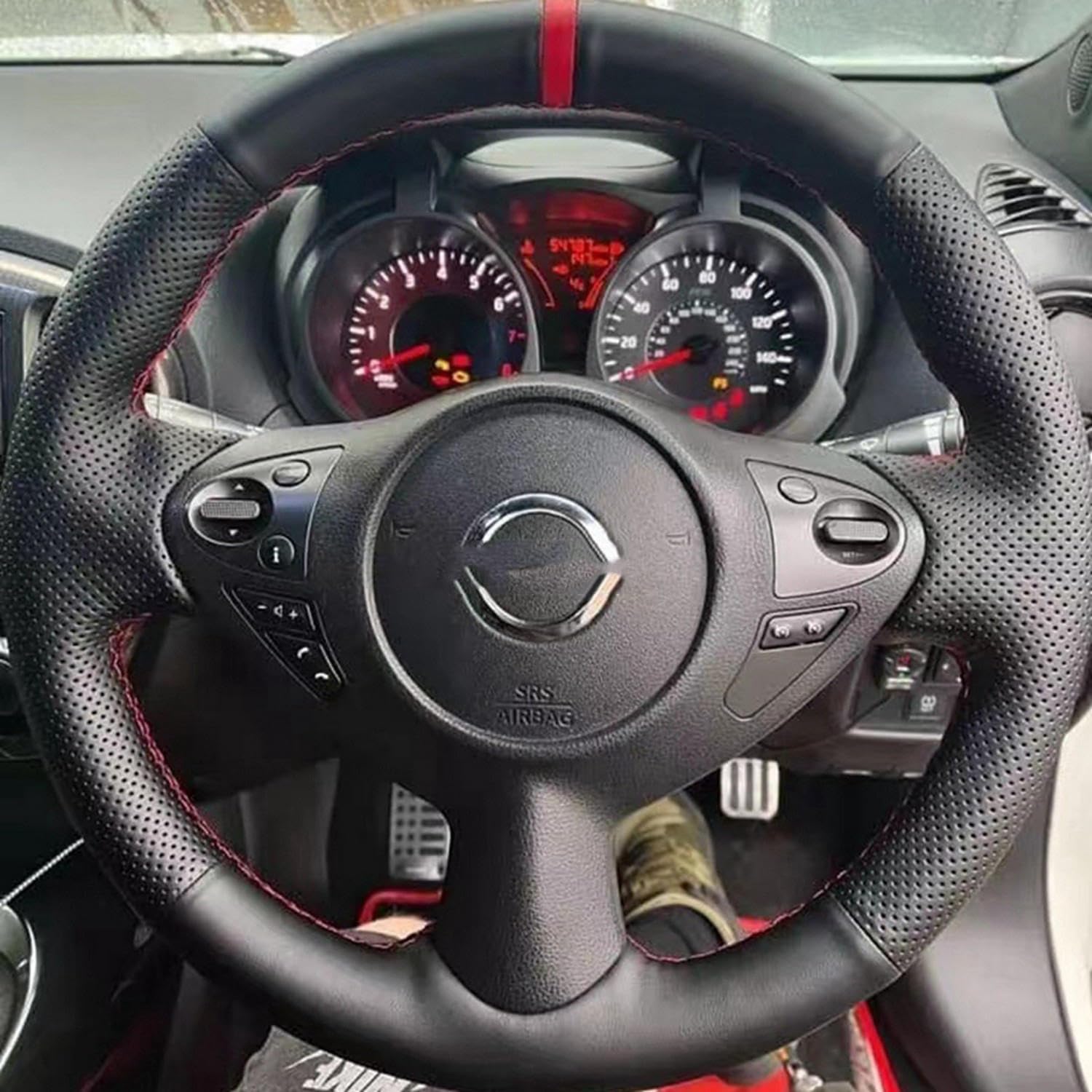 LAVIYE Antypoślizgowy skórzany oplot Pokrowiec na kierownicę samochodową, do Infiniti FX FX35 FX37 FX50 QX70 Nissan Juke 370Z Note (Wielka Brytania) Akcesoria samochodowe