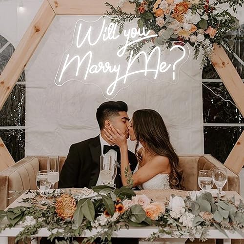 Miniatura 2 de UOPUDSIR Letrero de neón con letras LED con luz "Marry Me", decoración para propuesta romántica, decoración de pared de boda, decoración del hogar